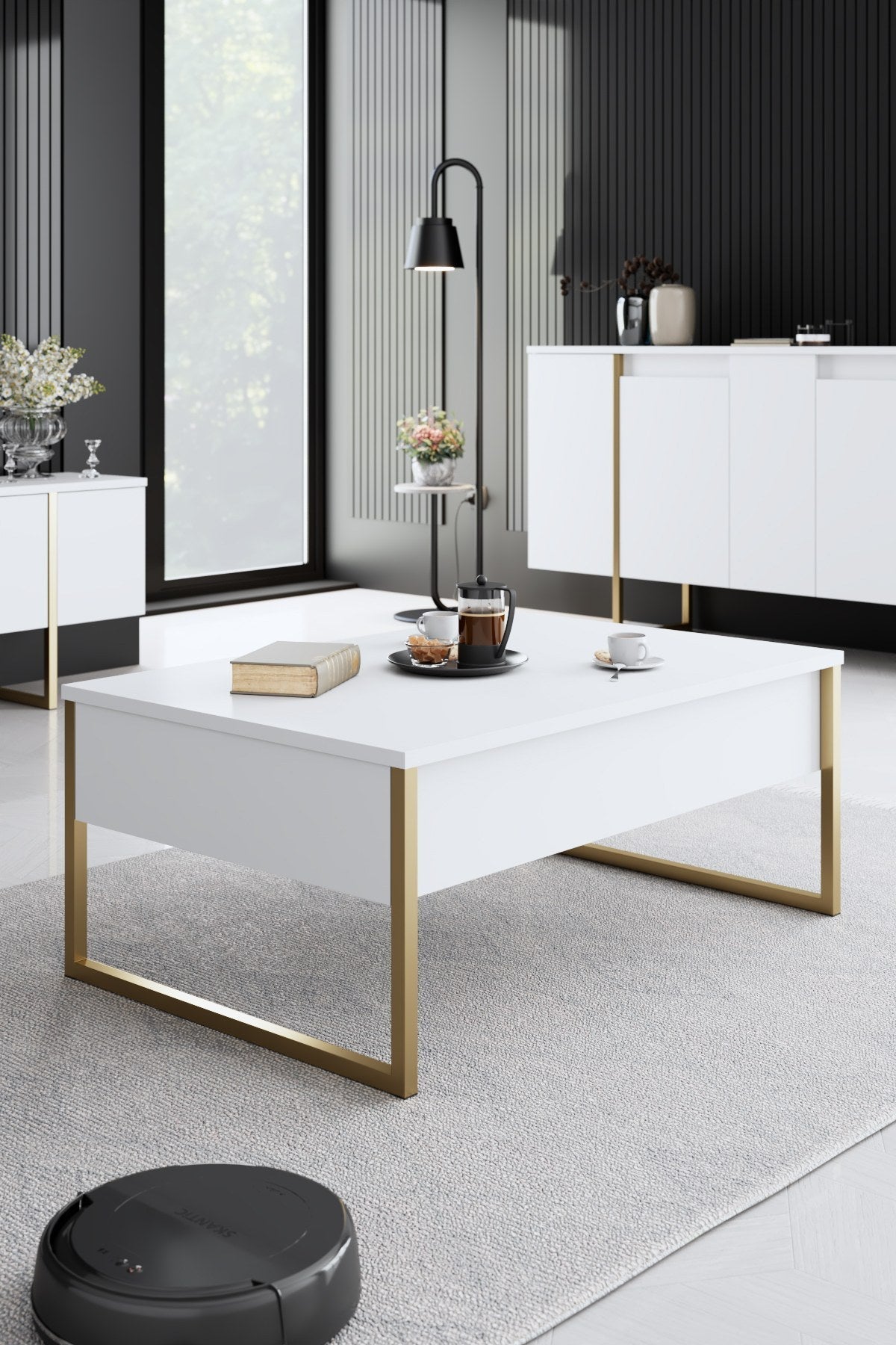 Set mobilă pentru sufragerie Luxe, Diverse culori, Diverse dimensiuni - Alb - Auriu - 160x35x80 cm | SKU: 618BLY1185 | Set mobilă pentru sufragerie Luxe, varianta Alb - Auriu - 160x35x80 cm, produs pentru amenajarea locuinței, disponibil online în România la CasaMob