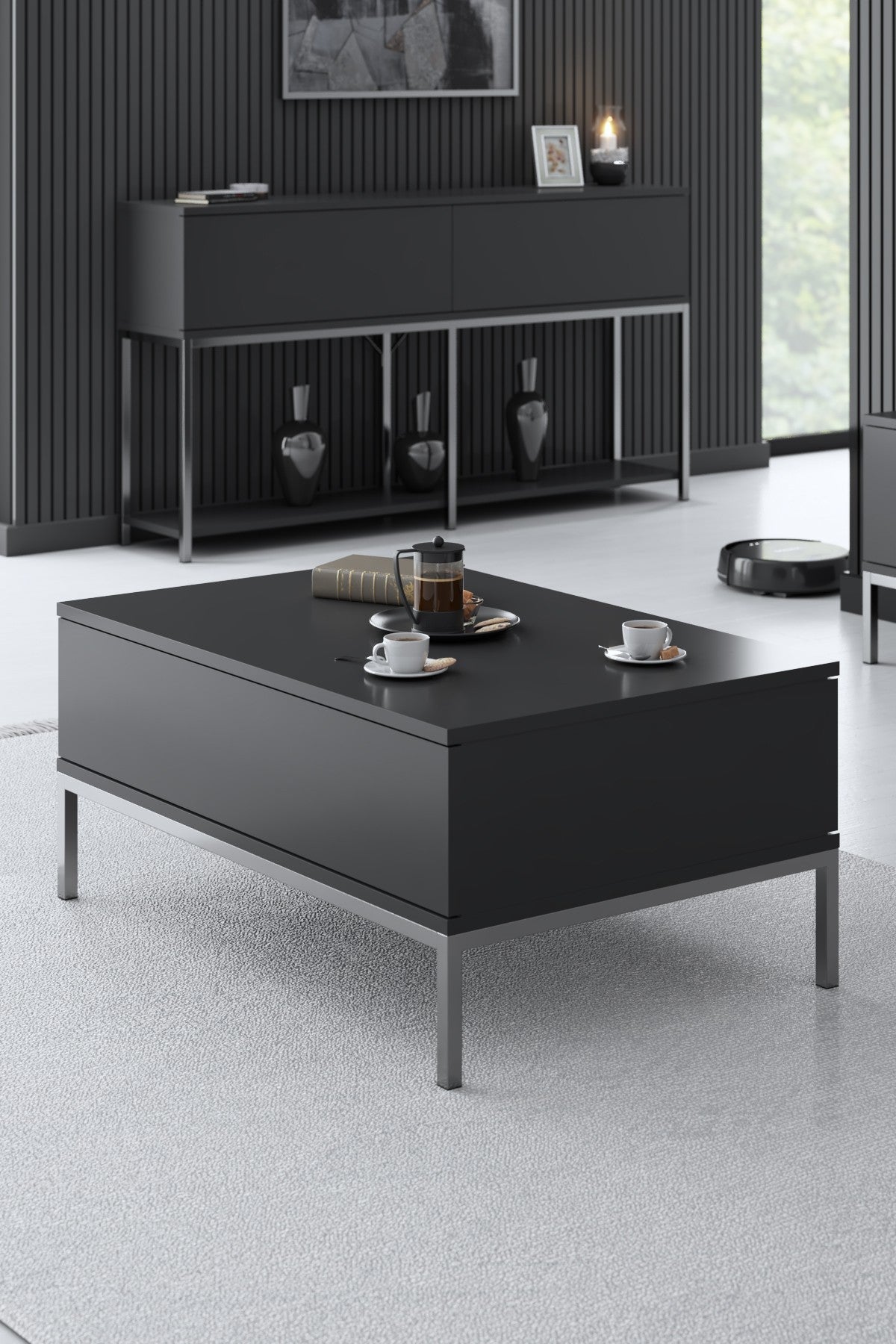 Set mobilă pentru sufragerie Lord, Diverse culori, 180x30x47 cm - Antracit - Argintiu | SKU: 618BLY1194 | Set mobilă pentru sufragerie Lord, 180x30x47 cm, varianta Antracit - Argintiu, produs pentru amenajarea locuinței, disponibil online în România la CasaMob