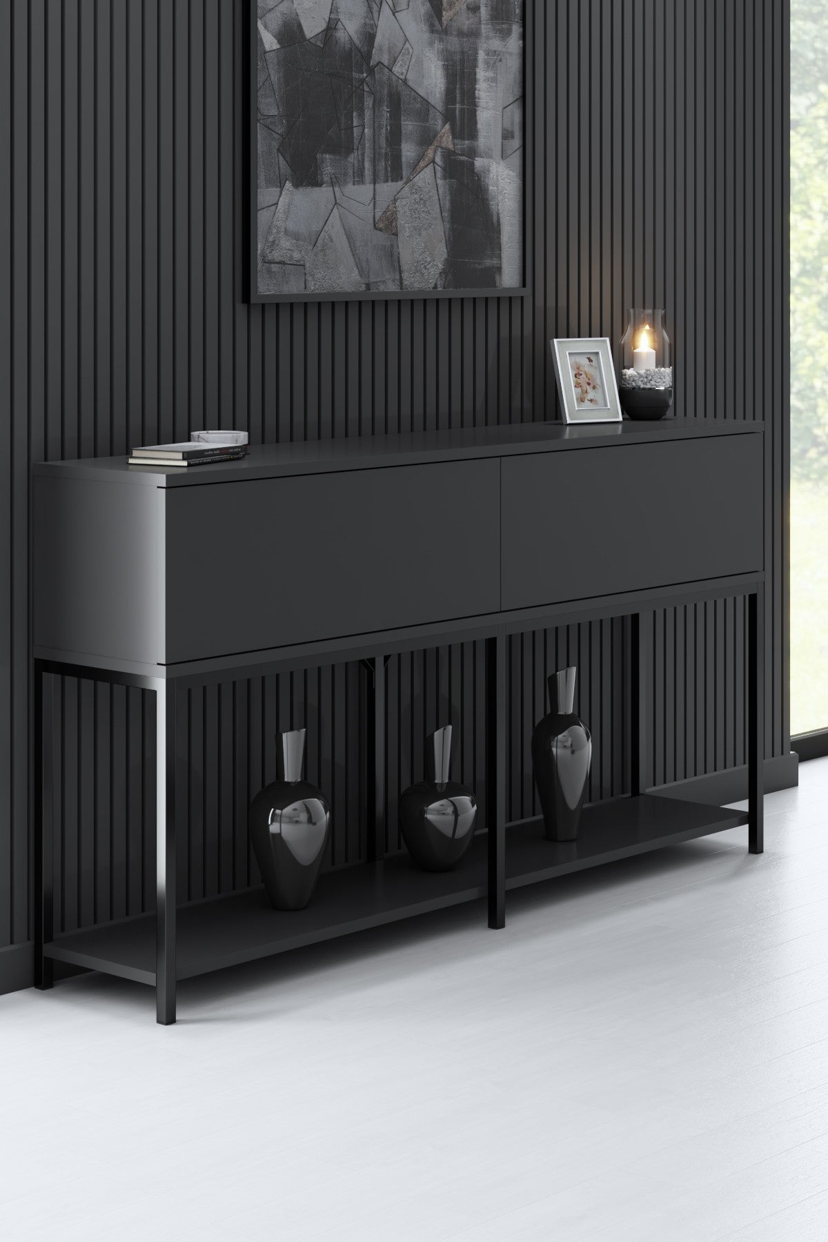 Set mobilă pentru sufragerie Lord, Diverse culori, 180x30x47 cm - Antracit - Negru | SKU: 618BLY1198 | Set mobilă pentru sufragerie Lord, 180x30x47 cm, varianta Antracit - Negru, produs pentru amenajarea locuinței, disponibil online în România la CasaMob