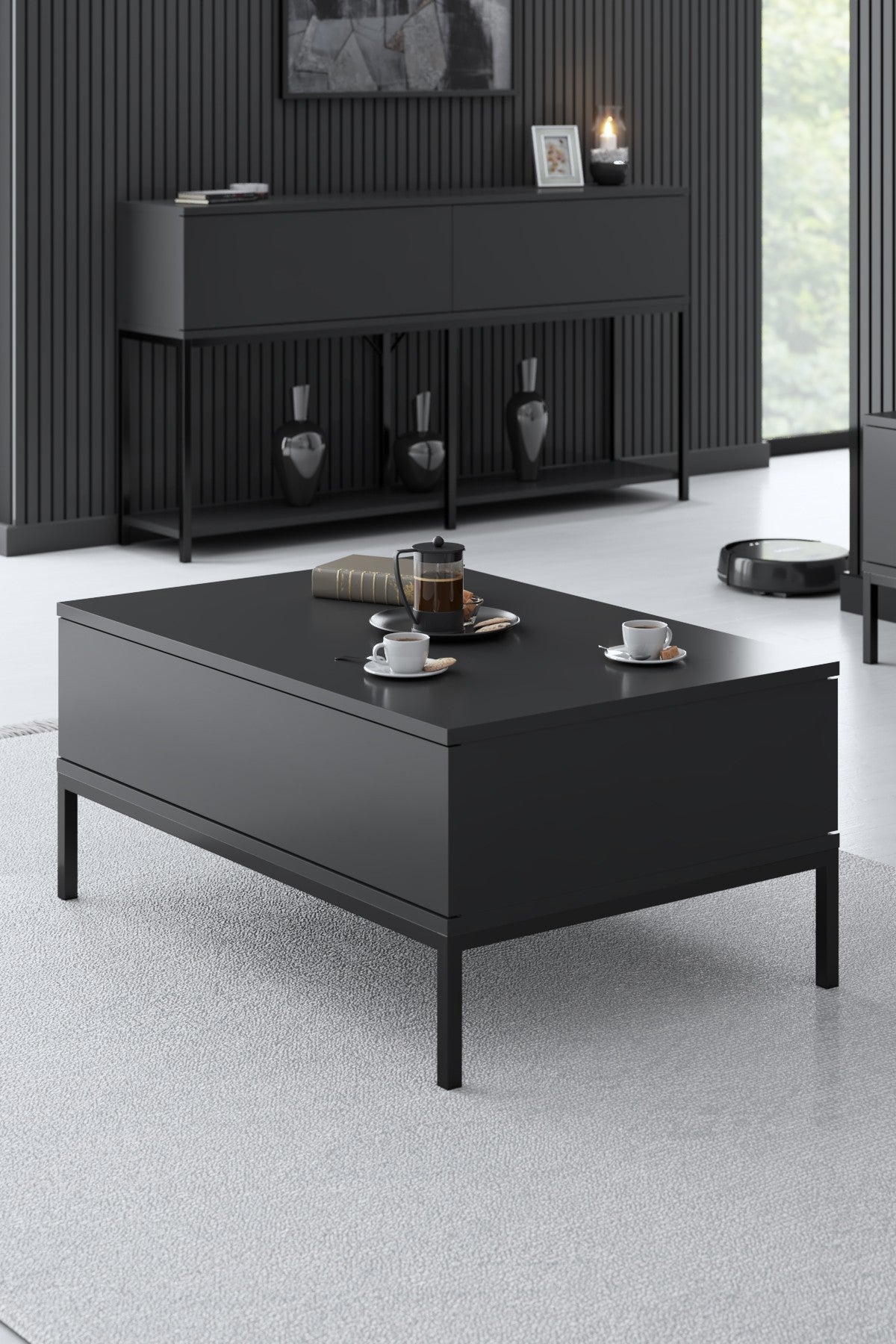 Set mobilă pentru sufragerie Lord, Diverse culori, 180x30x47 cm - Antracit - Negru | SKU: 618BLY1198 | Set mobilă pentru sufragerie Lord, 180x30x47 cm, varianta Antracit - Negru, produs pentru amenajarea locuinței, disponibil online în România la CasaMob