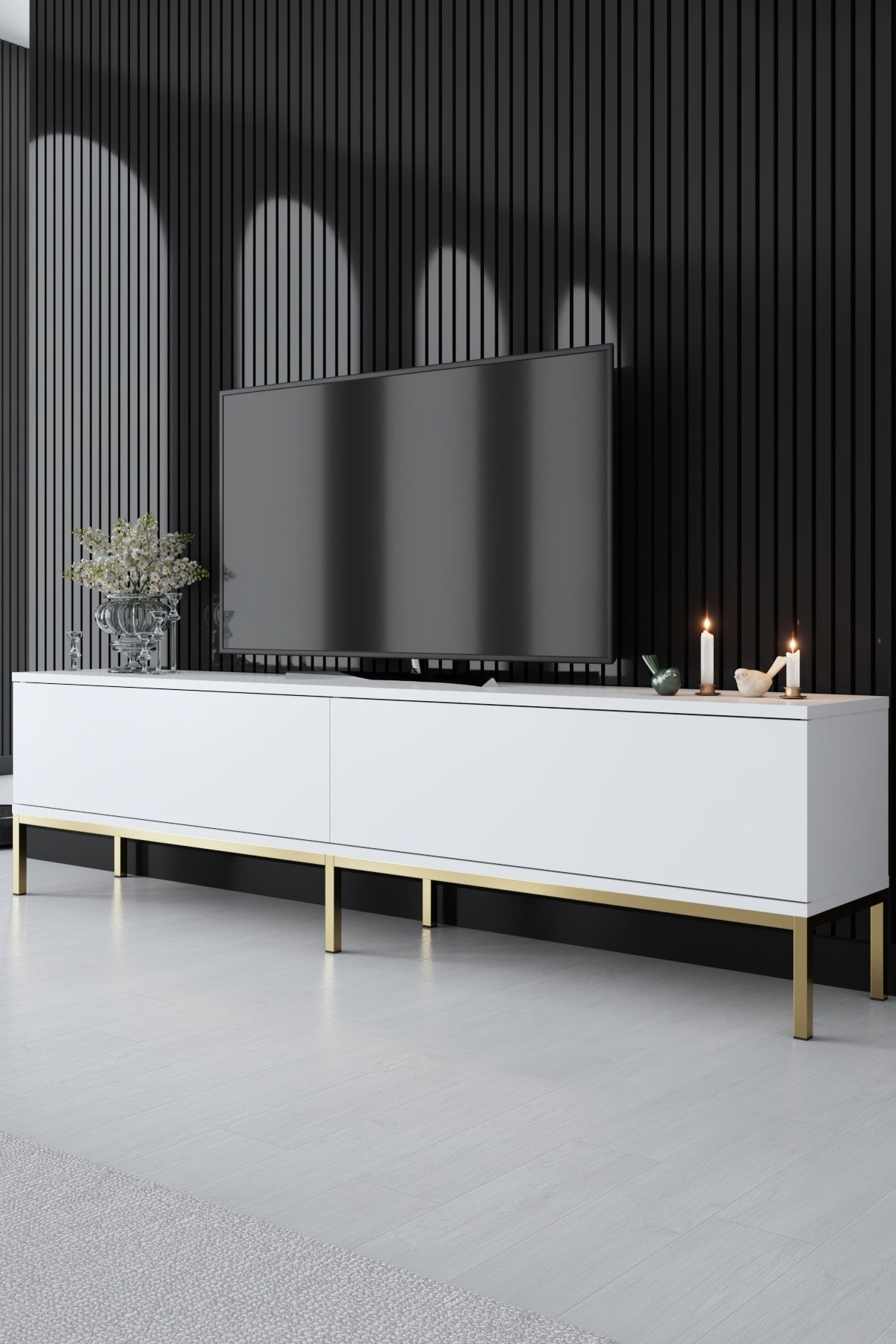 Set mobilă pentru sufragerie Lord, Diverse culori, 180x30x47 cm - Alb - Auriu | SKU: 618BLY1203 | Set mobilă pentru sufragerie Lord, 180x30x47 cm, varianta Alb - Auriu, produs pentru amenajarea locuinței, disponibil online în România la CasaMob