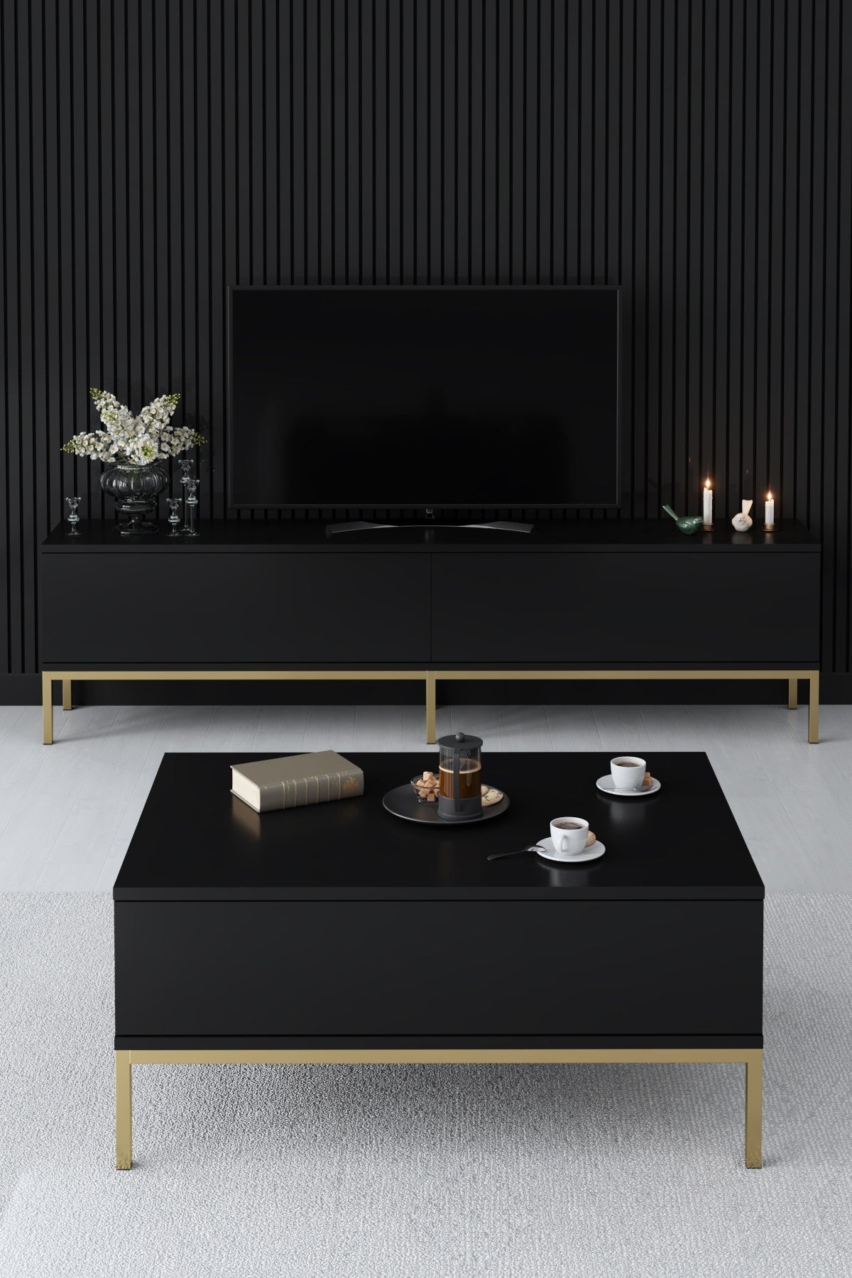 Comodă TV Lord, Diverse culori, 180x30x47 cm - Negru | SKU: 618BLY1220 | Comodă TV Lord, 180x30x47 cm, varianta Negru, produs pentru amenajarea locuinței, disponibil online în România la CasaMob