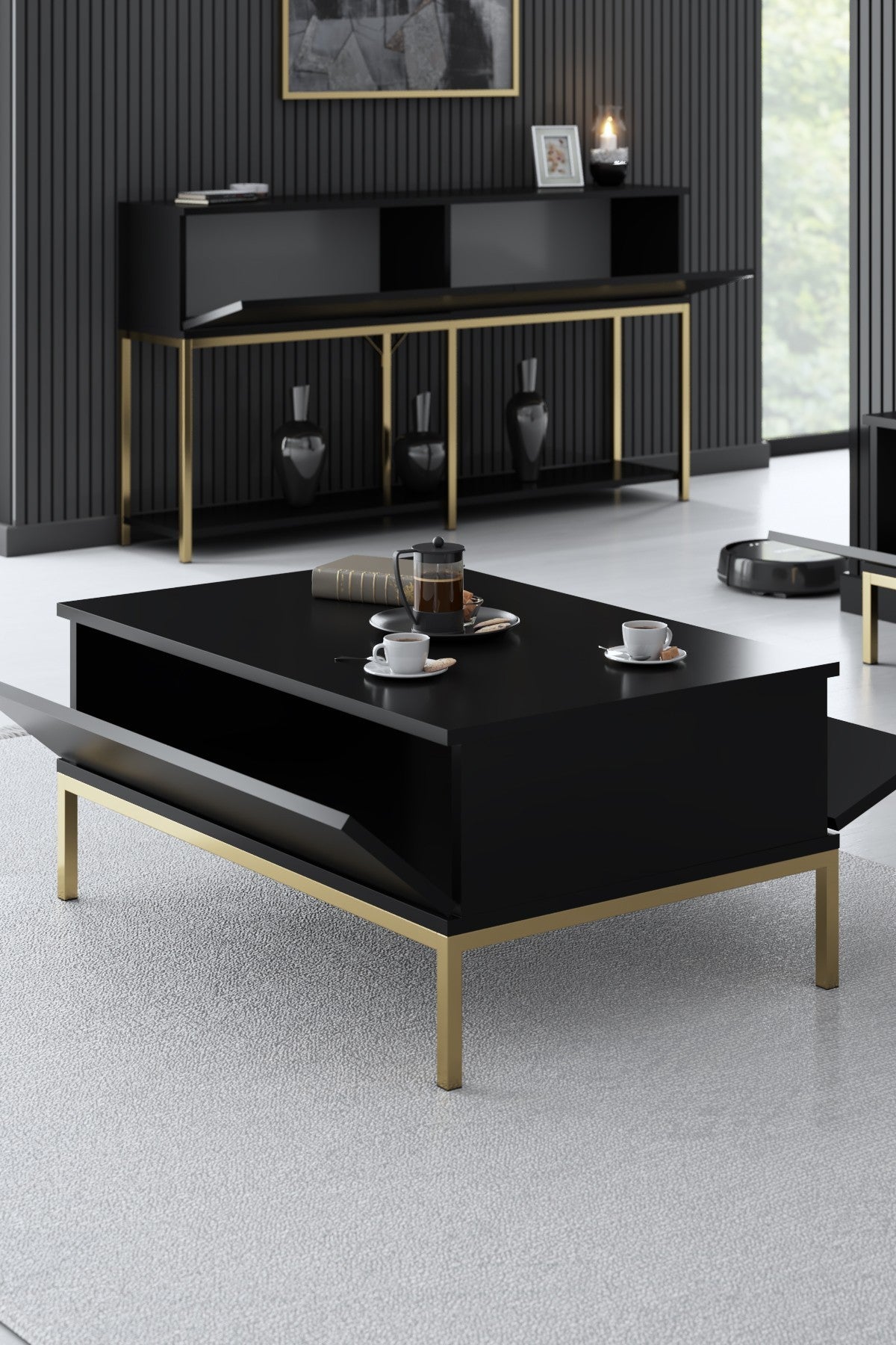 Măsuță de cafea Lord, Diverse culori, 90x60x40 cm - Negru - Auriu | SKU: 618BLY1214 | Măsuță de cafea Lord, 90x60x40 cm, varianta Negru - Auriu, produs pentru amenajarea locuinței, disponibil online în România la CasaMob