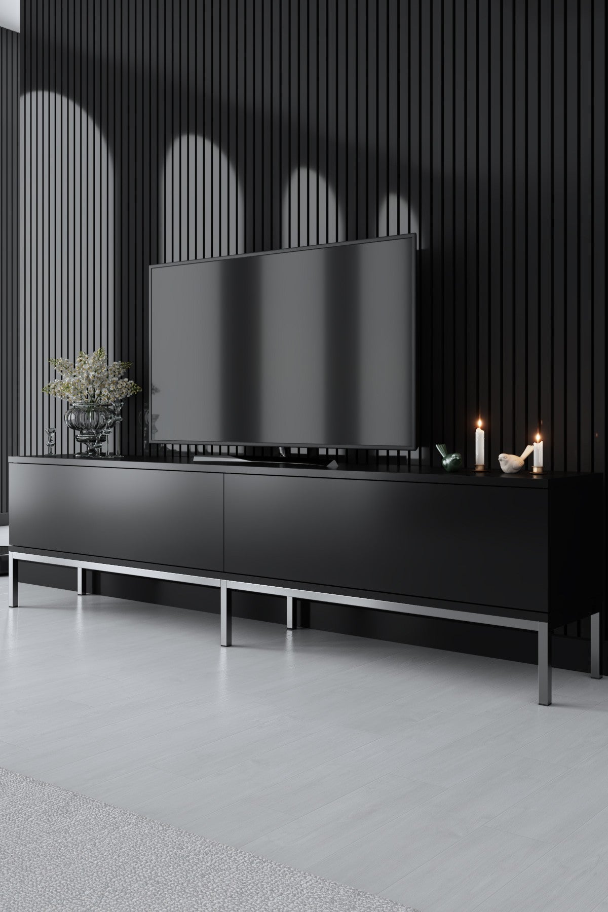 Set mobilă pentru sufragerie Lord, Diverse culori, 180x30x47 cm - Negru - Argintiu | SKU: 618BLY1219 | Set mobilă pentru sufragerie Lord, 180x30x47 cm, varianta Negru - Argintiu, produs pentru amenajarea locuinței, disponibil online în România la CasaMob