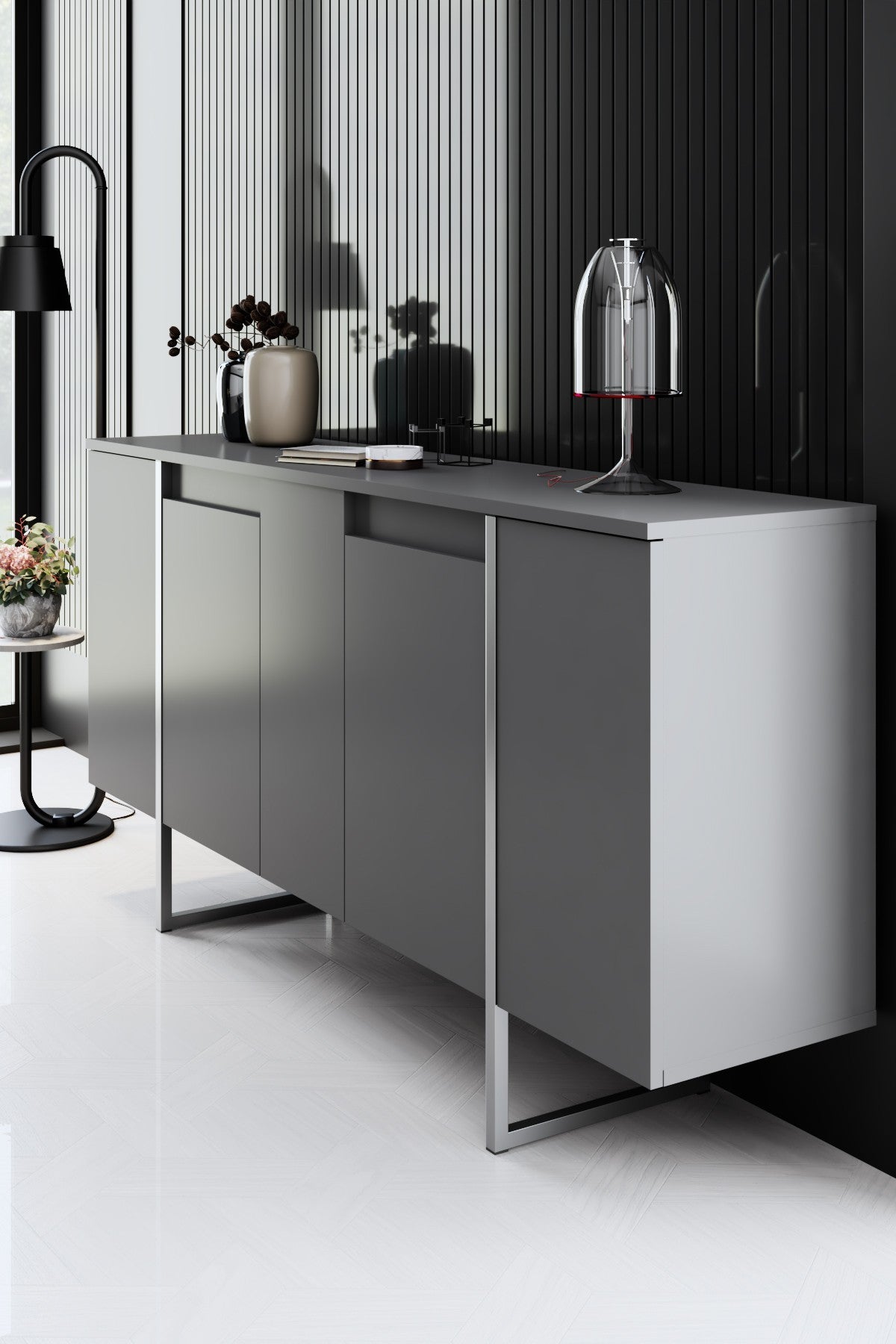Set mobilă pentru sufragerie Luxe, Diverse culori, Diverse dimensiuni - Antracit - Argintiu - 180x30x50 cm | SKU: 618BLY1224 | Set mobilă pentru sufragerie Luxe, varianta Antracit - Argintiu - 180x30x50 cm, produs pentru amenajarea locuinței, disponibil online în România la CasaMob