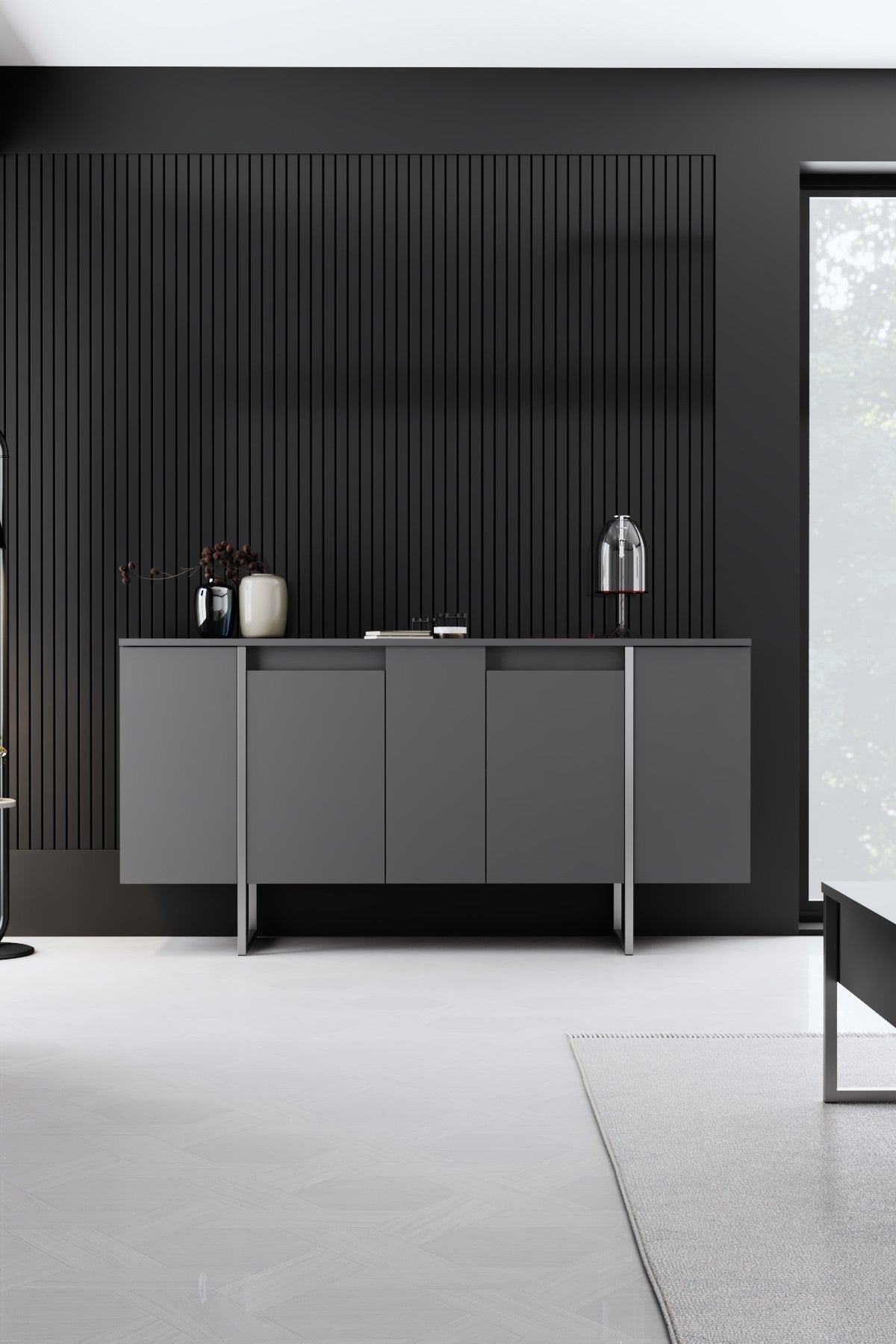 Set mobilă pentru sufragerie Luxe, Diverse culori, Diverse dimensiuni - Antracit - Argintiu - 180x30x50 cm | SKU: 618BLY1224 | Set mobilă pentru sufragerie Luxe, varianta Antracit - Argintiu - 180x30x50 cm, produs pentru amenajarea locuinței, disponibil online în România la CasaMob