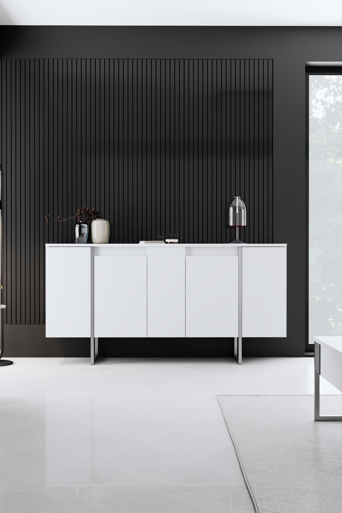 Set mobilă pentru sufragerie Luxe, Diverse culori, Diverse dimensiuni - Alb - Argintiu - 180x30x50 cm | SKU: 618BLY1225 | Set mobilă pentru sufragerie Luxe, varianta Alb - Argintiu - 180x30x50 cm, produs pentru amenajarea locuinței, disponibil online în România la CasaMob
