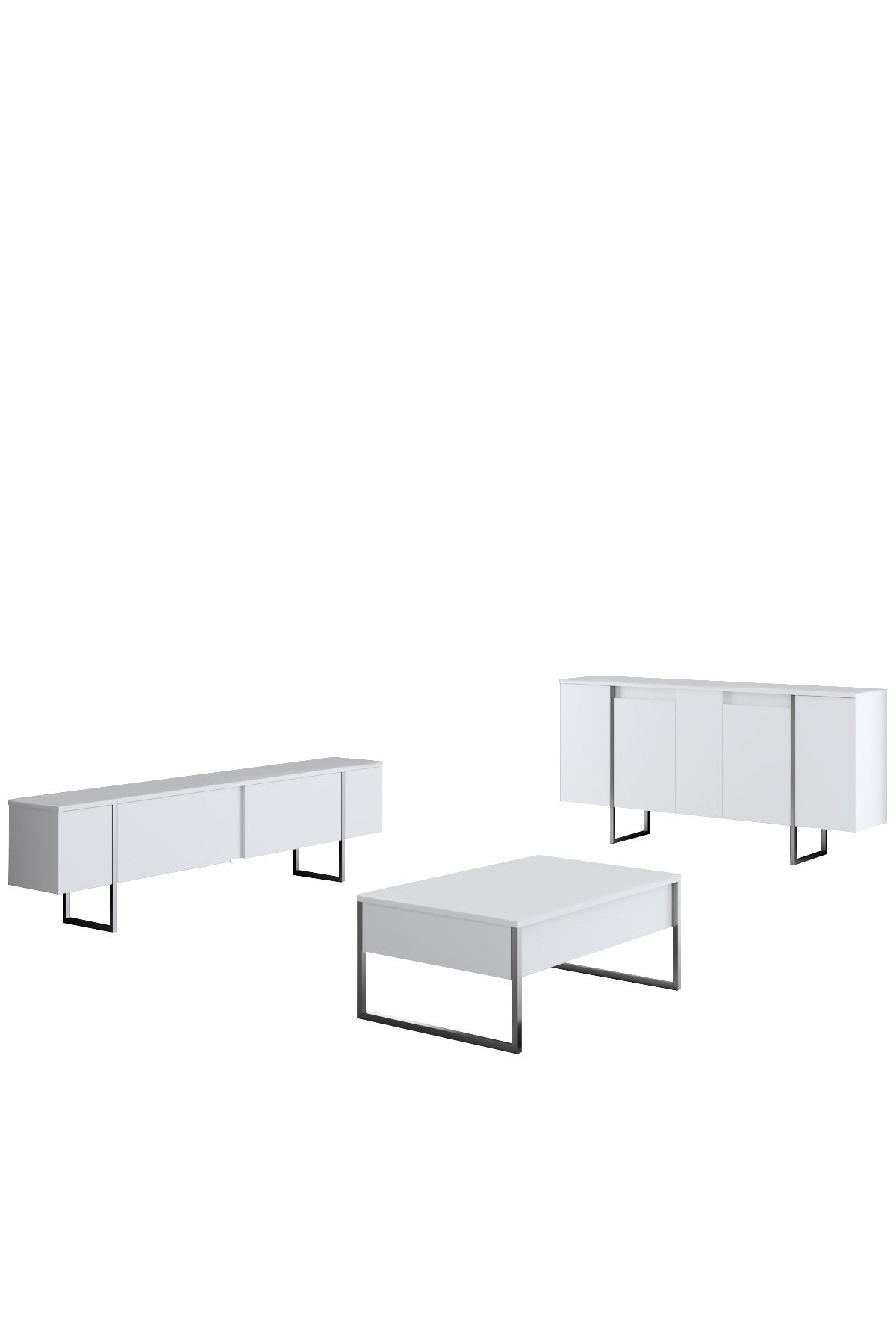 Set mobilă pentru sufragerie Luxe, Diverse culori, Diverse dimensiuni - Alb - Argintiu - 180x30x50 cm | SKU: 618BLY1225 | Set mobilă pentru sufragerie Luxe, varianta Alb - Argintiu - 180x30x50 cm, produs pentru amenajarea locuinței, disponibil online în România la CasaMob