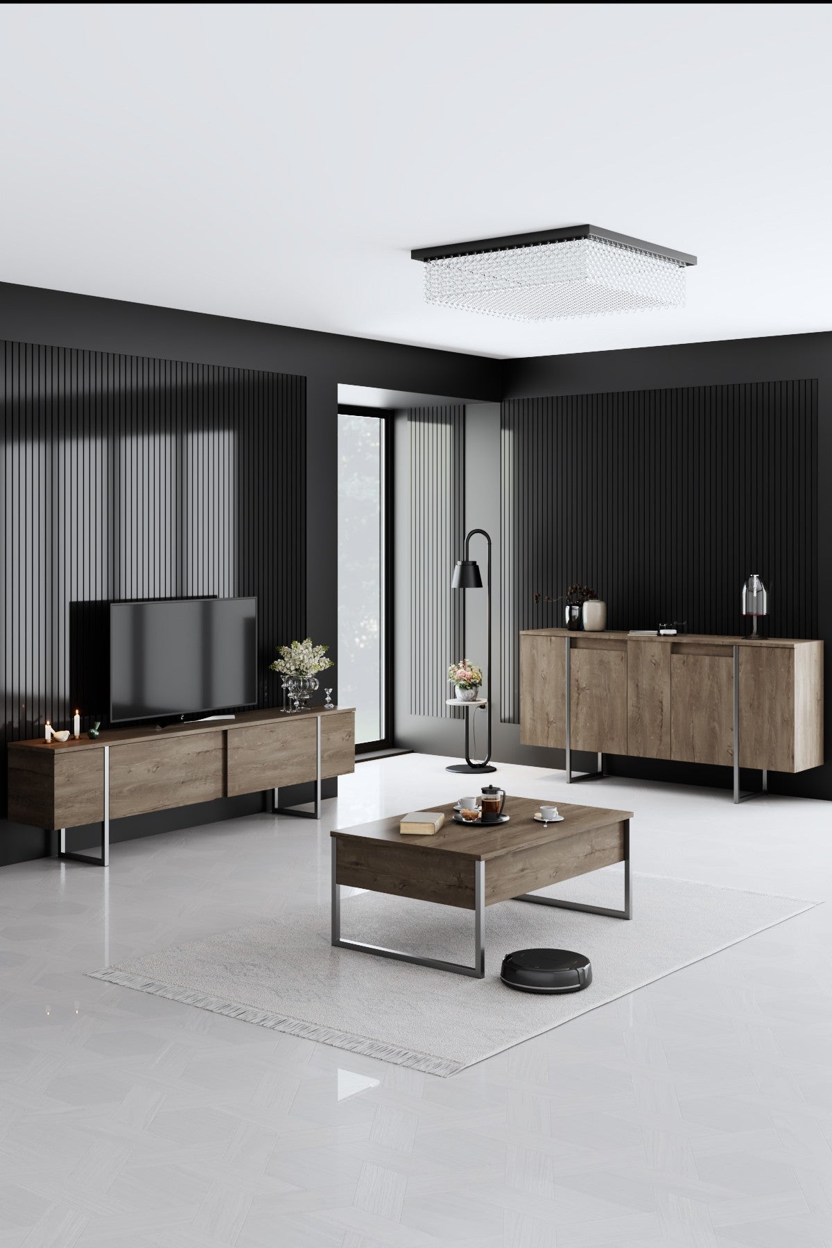 Set mobilă pentru sufragerie Luxe, Diverse culori, Diverse dimensiuni - Nuc - Argintiu - 180x30x50 cm | SKU: 618BLY1226 | Set mobilă pentru sufragerie Luxe, varianta Nuc - Argintiu - 180x30x50 cm, produs pentru amenajarea locuinței, disponibil online în România la CasaMob