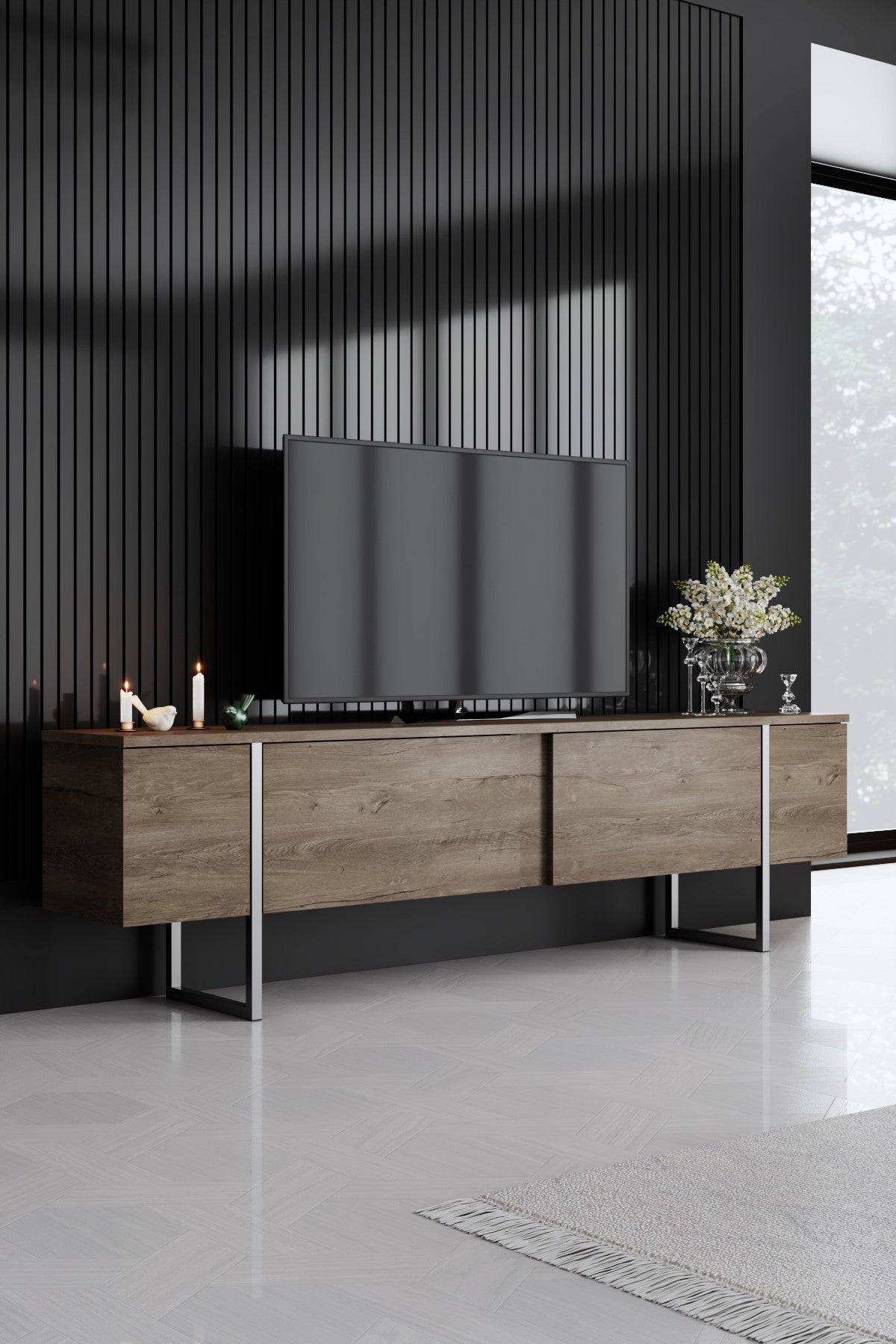 Set mobilă pentru sufragerie Luxe, Diverse culori, Diverse dimensiuni - Nuc - Argintiu - 180x30x50 cm | SKU: 618BLY1226 | Set mobilă pentru sufragerie Luxe, varianta Nuc - Argintiu - 180x30x50 cm, produs pentru amenajarea locuinței, disponibil online în România la CasaMob