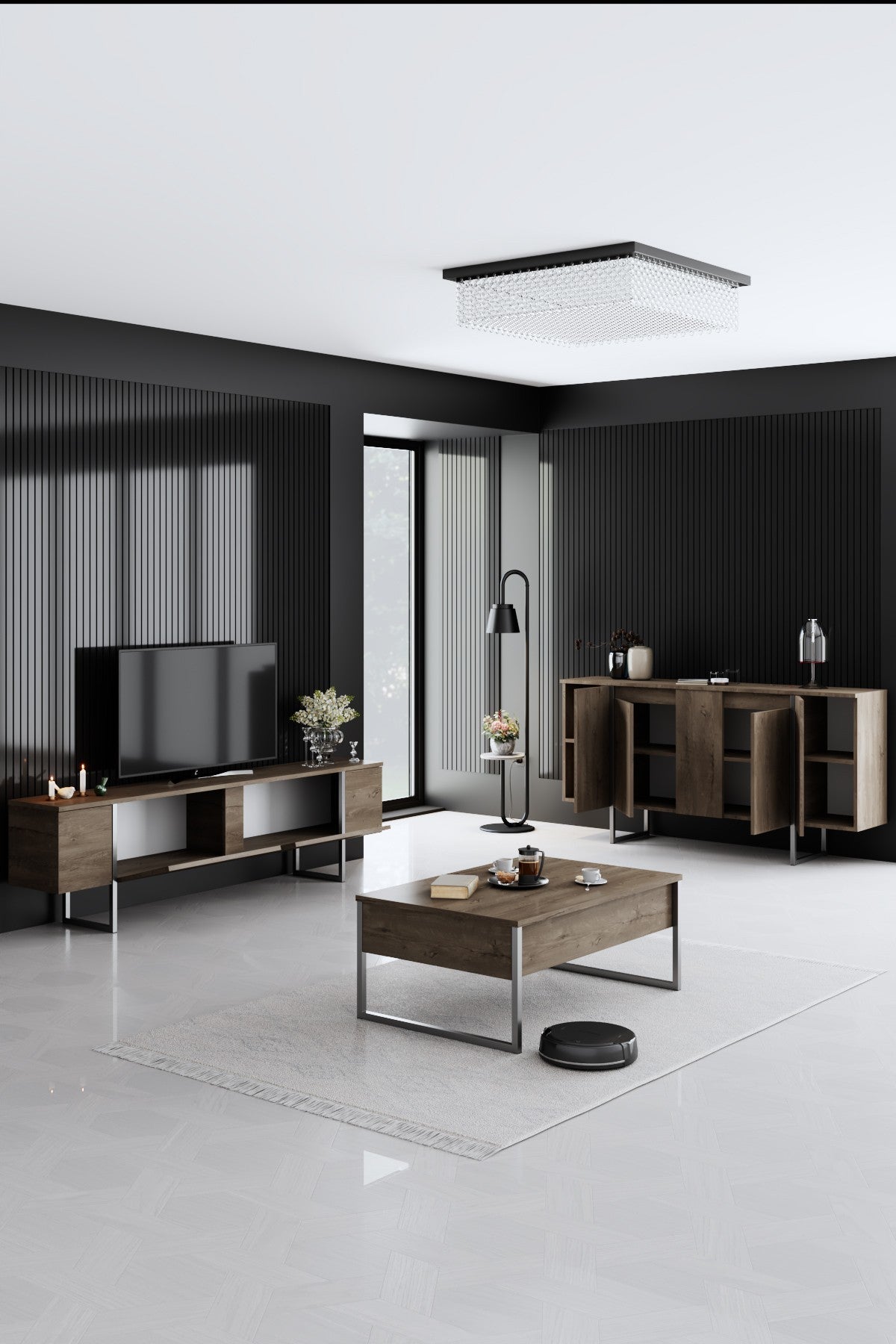 Set mobilă pentru sufragerie Luxe, Diverse culori, Diverse dimensiuni - Nuc - Argintiu - 180x30x50 cm | SKU: 618BLY1226 | Set mobilă pentru sufragerie Luxe, varianta Nuc - Argintiu - 180x30x50 cm, produs pentru amenajarea locuinței, disponibil online în România la CasaMob