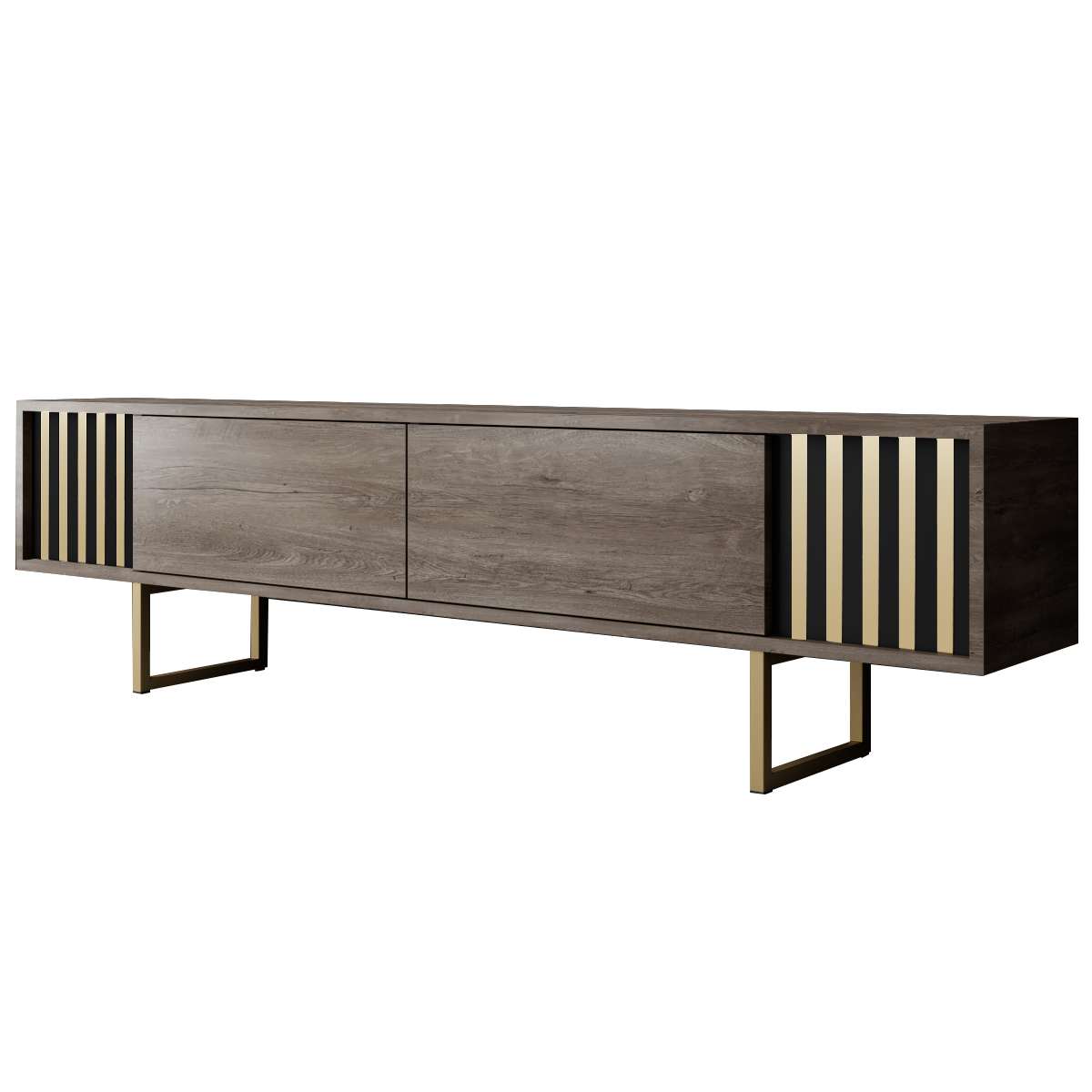 Comodă TV Gold Line - Walnut, Black, Nuc - Auriu, 180x30x18 cm