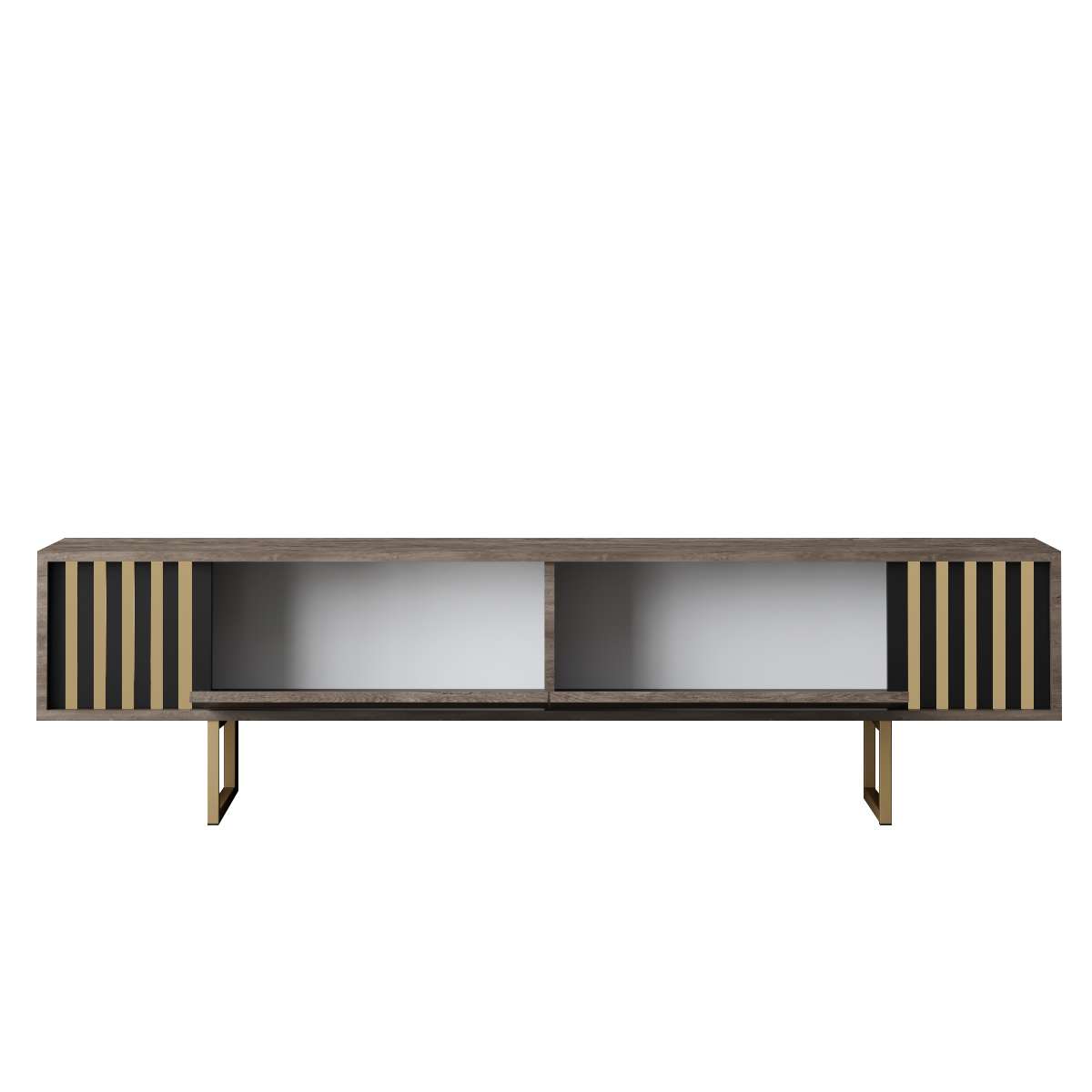 Comodă TV Gold Line - Walnut, Black, Nuc - Auriu, 180x30x18 cm