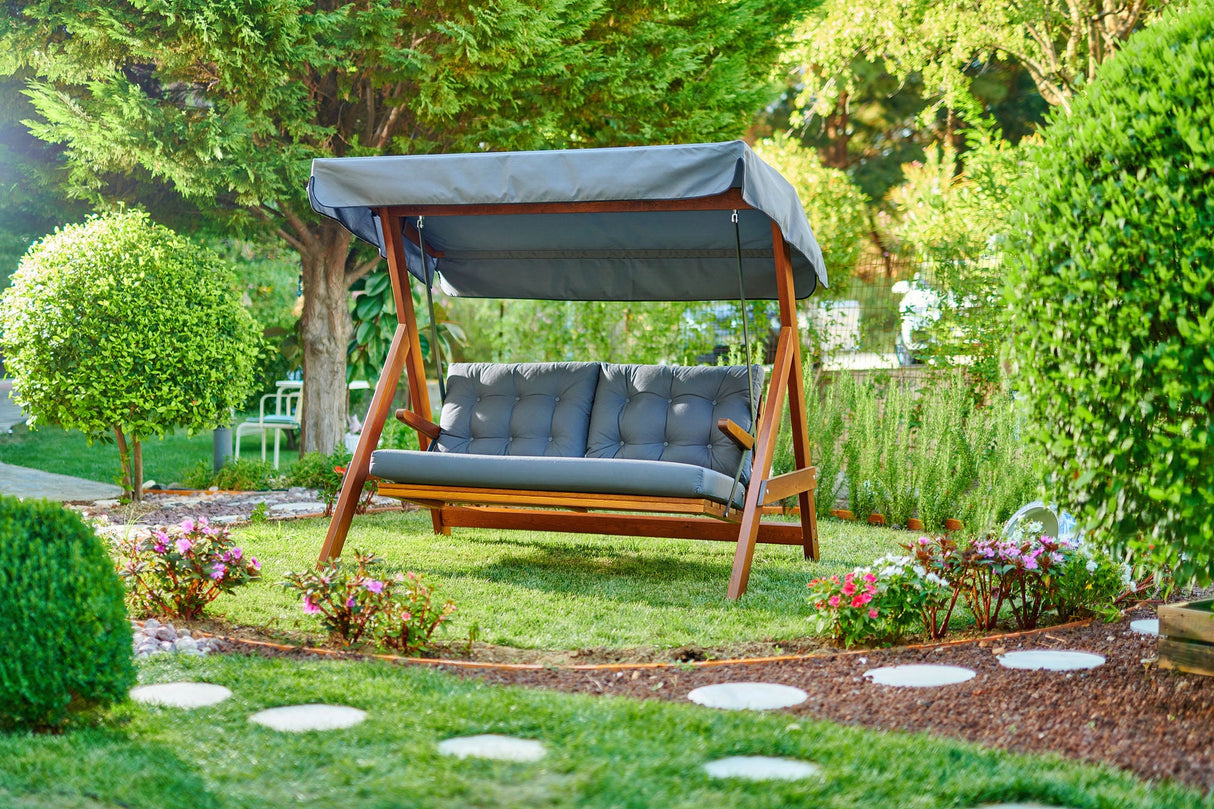 Balansoar de grădină Helen 2000, Diverse culori, 148x58x180 cm - Natur - Antracit | SKU: 675SWG1110 | Balansoar de grădină Helen 2000, 148x58x180 cm, varianta Natur - Antracit, produs pentru amenajarea locuinței, disponibil online în România la CasaMob