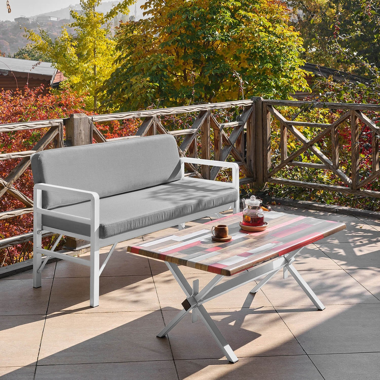 Set de grădină Pandora (2-2-S), Diverse culori, 139x75x52 cm - Alb - Gri | SKU: 679HVN1189 | Set de grădină Pandora (2-2-S), 139x75x52 cm, varianta Alb - Gri, produs pentru amenajarea locuinței, disponibil online în România la CasaMob