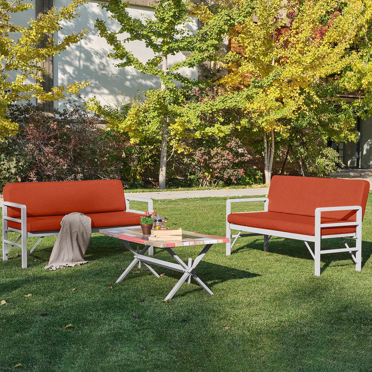 Set de grădină Pandora (2-2-S), Diverse culori, 139x75x52 cm - Alb - Roșu cărămiziu | SKU: 679HVN1192 | Set de grădină Pandora (2-2-S), 139x75x52 cm, varianta Alb - Roșu cărămiziu, produs pentru amenajarea locuinței, disponibil online în România la CasaMob