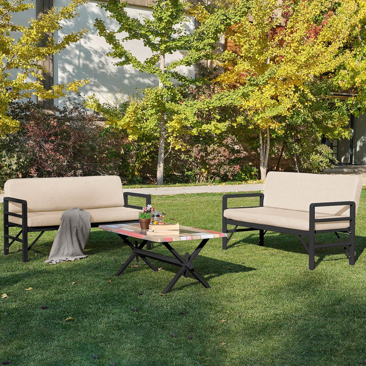 Set de grădină Pandora (2-2-S), Diverse culori, 139x75x52 cm - Negru - Crem | SKU: 679HVN1194 | Set de grădină Pandora (2-2-S), 139x75x52 cm, varianta Negru - Crem, produs pentru amenajarea locuinței, disponibil online în România la CasaMob