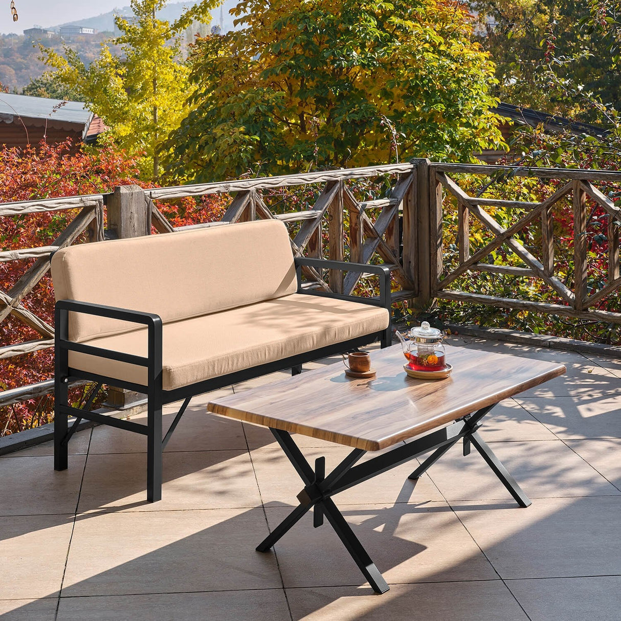 Set de grădină Pandora (2-2-S), Diverse culori, 139x75x52 cm - Negru - Bej | SKU: 679HVN1195 | Set de grădină Pandora (2-2-S), 139x75x52 cm, varianta Negru - Bej, produs pentru amenajarea locuinței, disponibil online în România la CasaMob