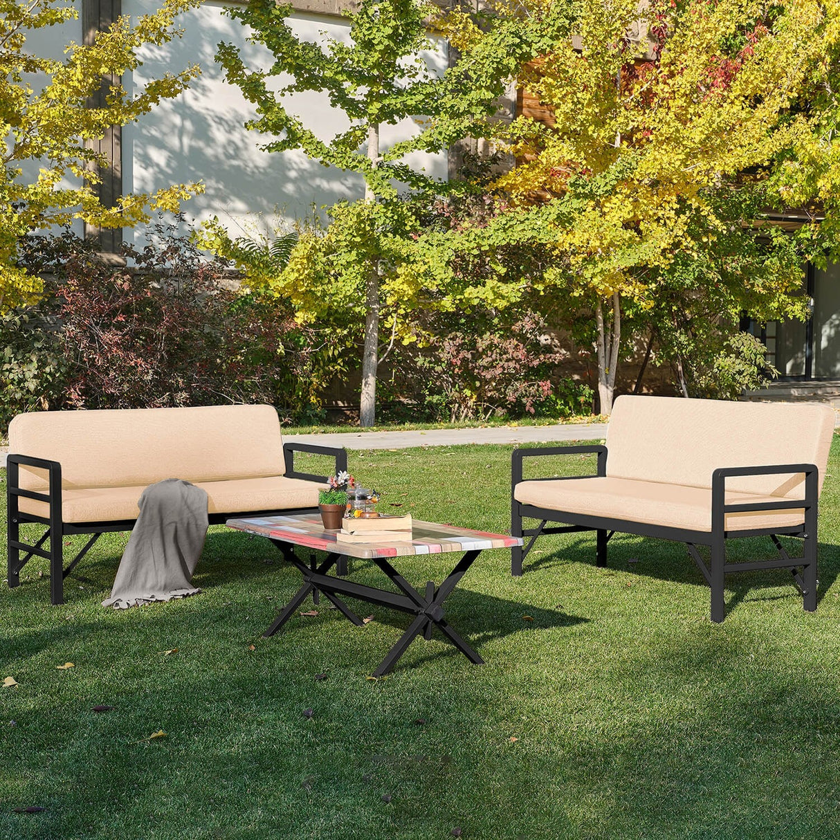Set de grădină Pandora (2-2-S), Diverse culori, 139x75x52 cm - Negru - Bej | SKU: 679HVN1195 | Set de grădină Pandora (2-2-S), 139x75x52 cm, varianta Negru - Bej, produs pentru amenajarea locuinței, disponibil online în România la CasaMob