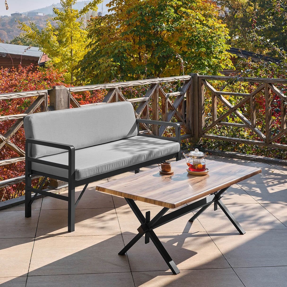 Set de grădină Pandora (2-2-S), Diverse culori, 139x75x52 cm - Negru - Gri | SKU: 679HVN1196 | Set de grădină Pandora (2-2-S), 139x75x52 cm, varianta Negru - Gri, produs pentru amenajarea locuinței, disponibil online în România la CasaMob