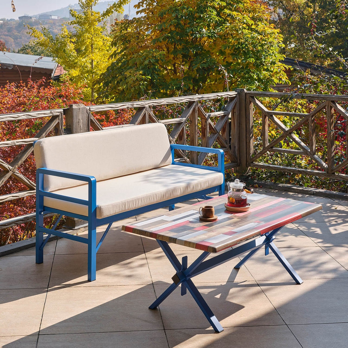 Set de grădină Pandora (2-2-S), Diverse culori, 139x75x52 cm - Albastru - Crem | SKU: 679HVN1205 | Set de grădină Pandora (2-2-S), 139x75x52 cm, varianta Albastru - Crem, produs pentru amenajarea locuinței, disponibil online în România la CasaMob