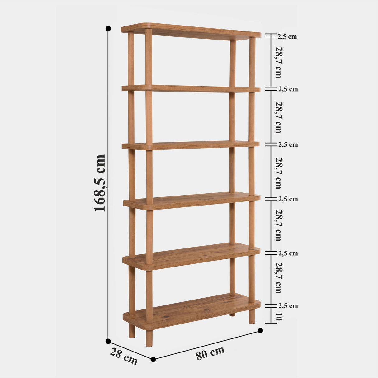 Bibliotecă Gala, Diverse culori, 80x28x169 cm - Pin atlantic | SKU: 688DRA1202 | Bibliotecă Gala, 80x28x169 cm, varianta Pin atlantic, produs pentru amenajarea locuinței, disponibil online în România la CasaMob