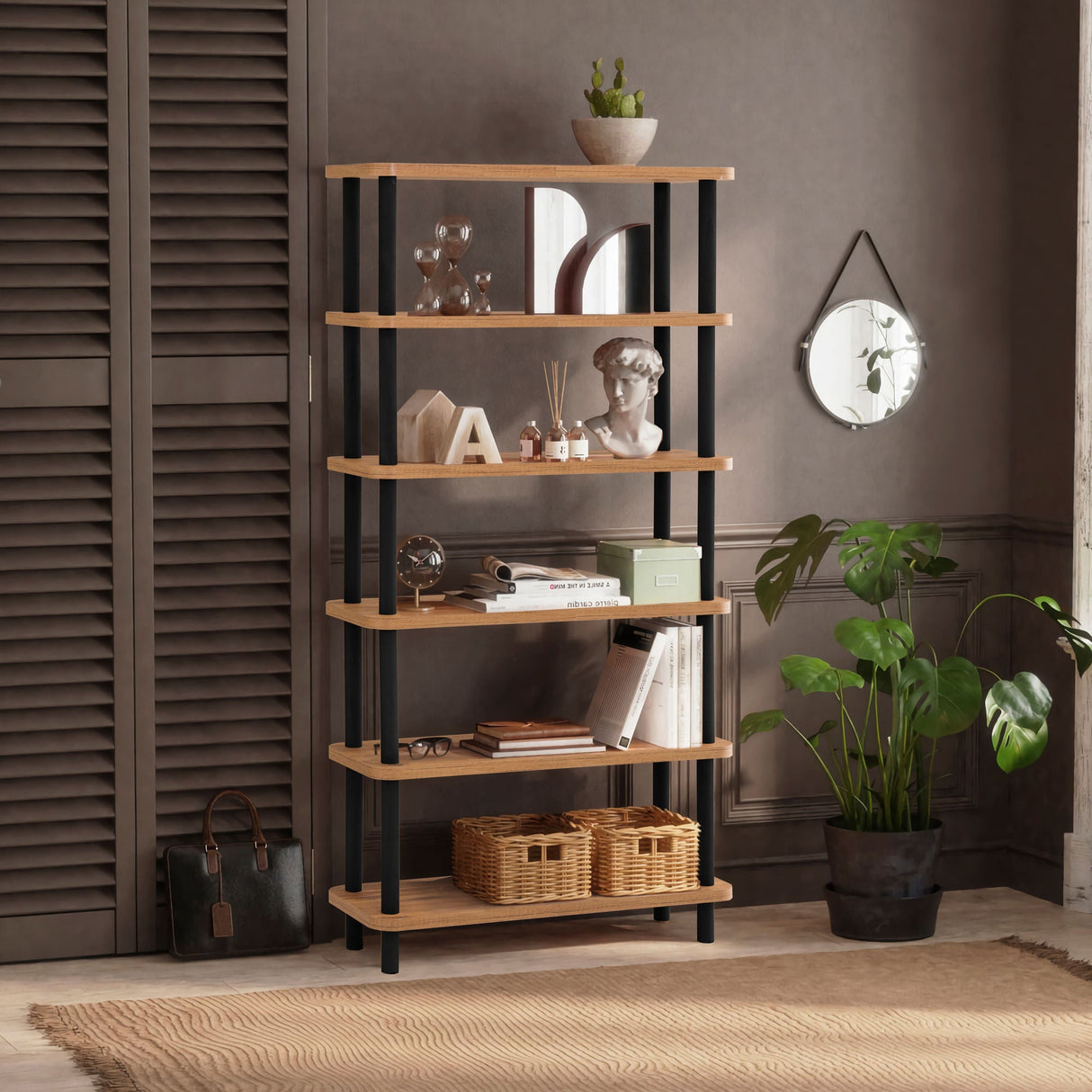 Bibliotecă Gala, Diverse culori, 80x28x169 cm - Negru - Pin atlantic | SKU: 688DRA1207 | Bibliotecă Gala, 80x28x169 cm, varianta Negru - Pin atlantic, produs pentru amenajarea locuinței, disponibil online în România la CasaMob
