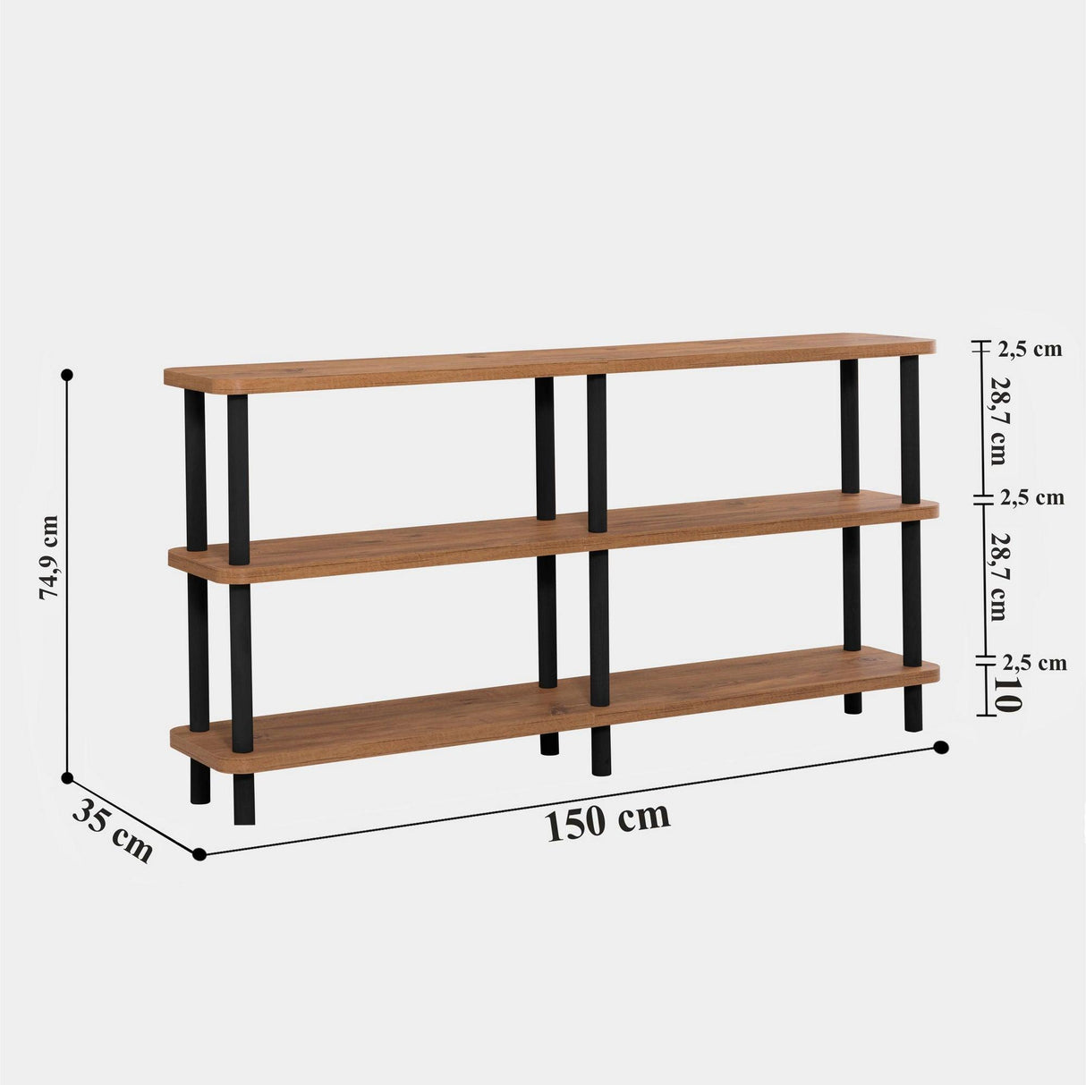 Bibliotecă Raca, Diverse culori, 150x35x75 cm - Negru - Pin atlantic | SKU: 688DRA1209 | Bibliotecă Raca, 150x35x75 cm, varianta Negru - Pin atlantic, produs pentru amenajarea locuinței, disponibil online în România la CasaMob