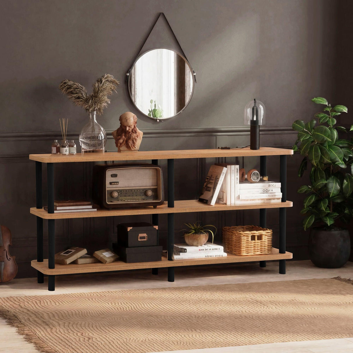 Bibliotecă Raca, Diverse culori, 150x35x75 cm - Negru - Pin atlantic | SKU: 688DRA1209 | Bibliotecă Raca, 150x35x75 cm, varianta Negru - Pin atlantic, produs pentru amenajarea locuinței, disponibil online în România la CasaMob