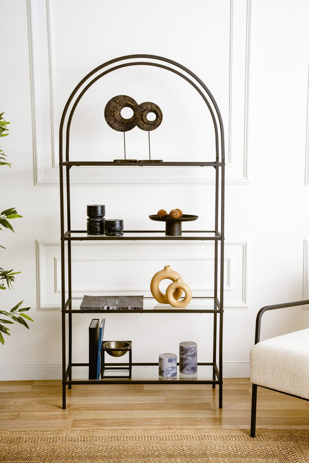 Bibliotecă Mona Glass, Negru, 80x30x175 cm