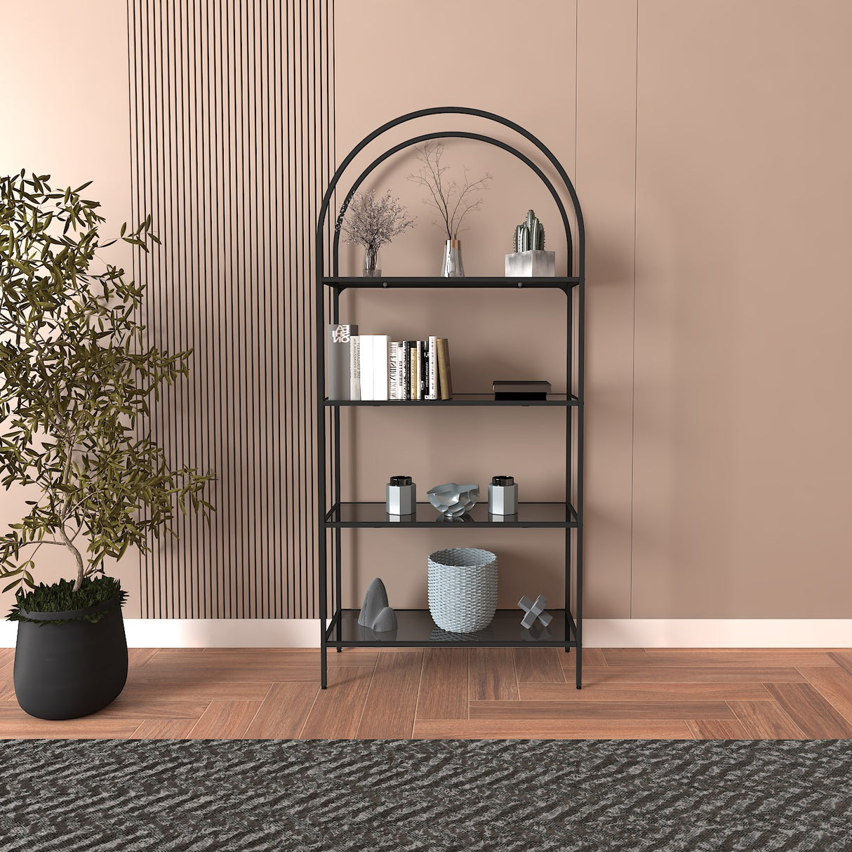 Bibliotecă Mona - Black, Smoked Glass 80, Negru, 80x30x175 cm