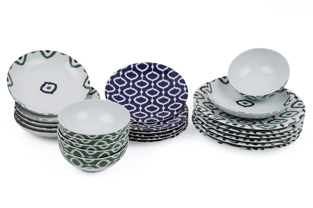 Serviciu de masă 24 bucăți ZG24Y24309133, Alb - Verde - Albastru, 20x20x2 cm