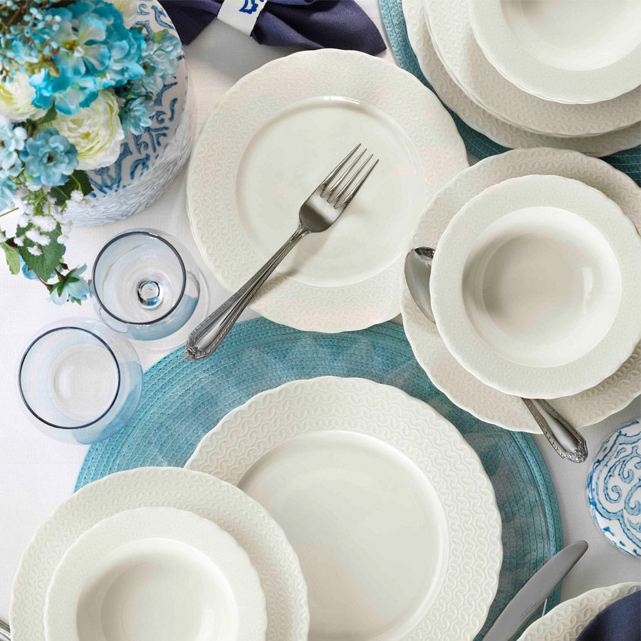 Serviciu de masă 24 bucăți BNEC24Y200, Alb, 20x20x2 cm