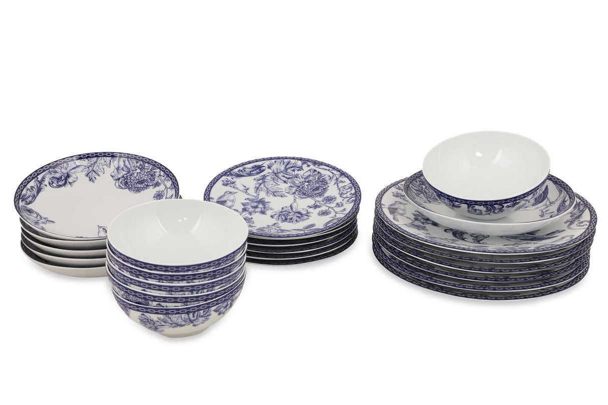 Serviciu de masă 24 bucăți ZG24Y2420939016, Albastru - Alb, 27x27x2 cm