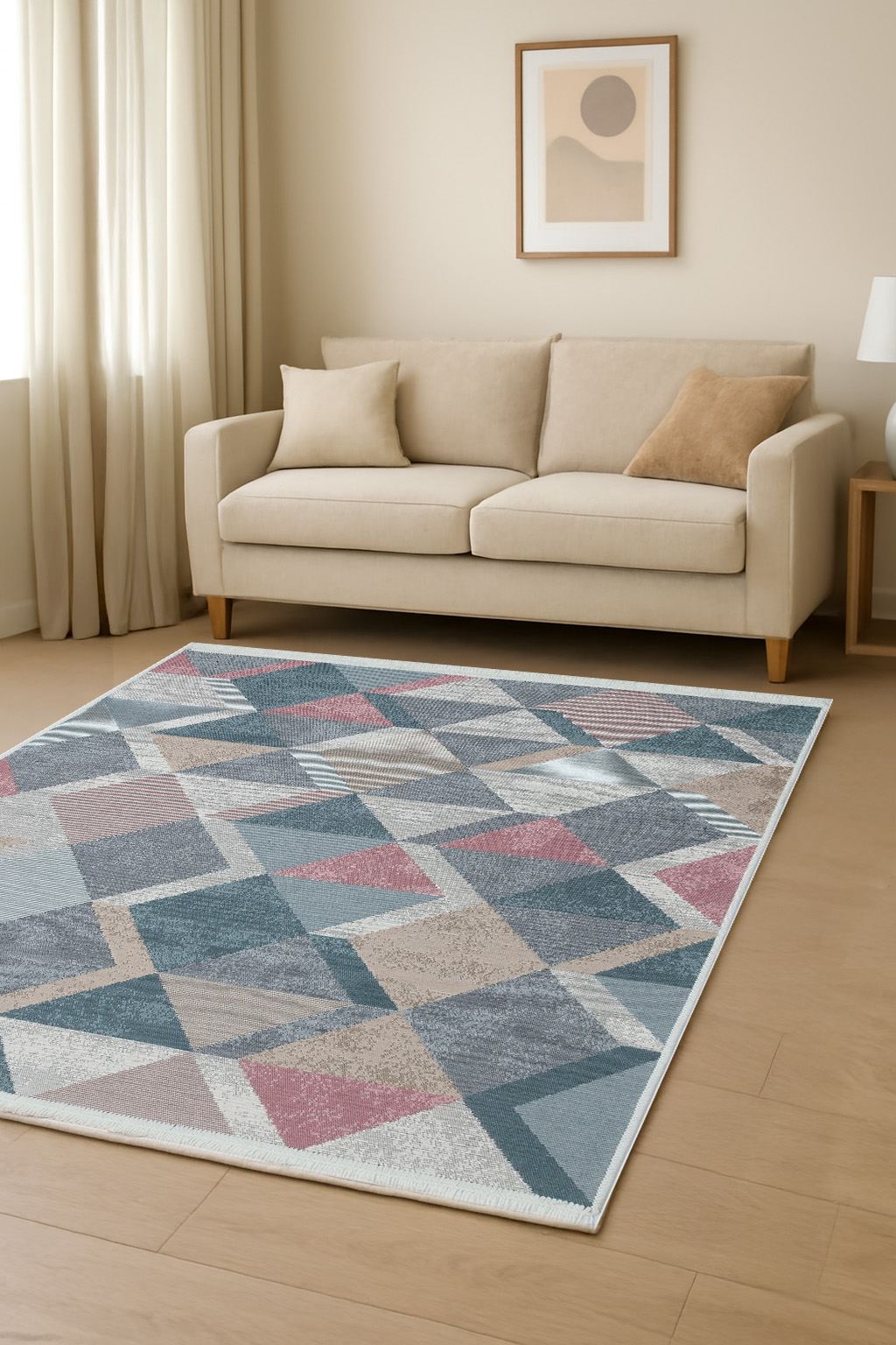 Covor Ar 10, Albastru - Roz - Bej - Gri, 160x230 cm