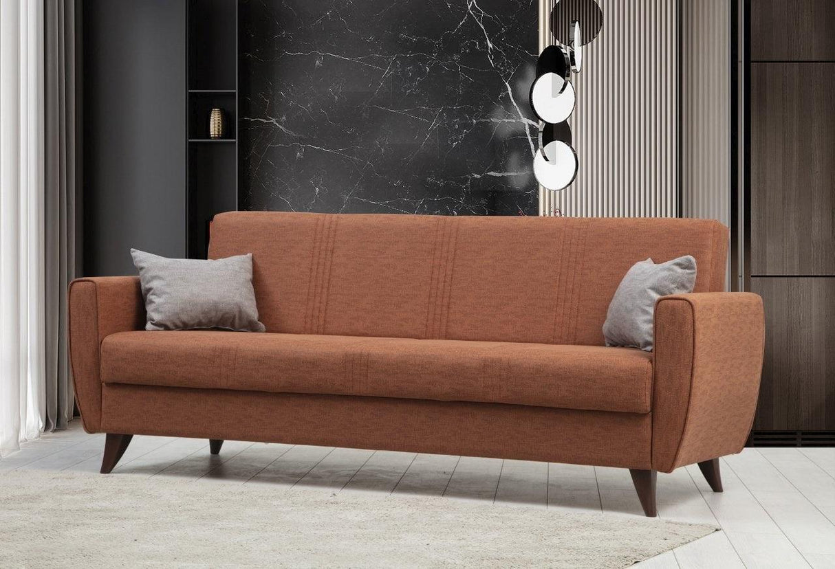 Canapea extensibilă Zaden, 3 locuri, Diverse culori, 207x77x86 cm - Roșu cărămiziu | SKU: 730MST1211 | Canapea extensibilă Zaden, 3 locuri, 207x77x86 cm, varianta Roșu cărămiziu, produs pentru amenajarea locuinței, disponibil online în România la CasaMob