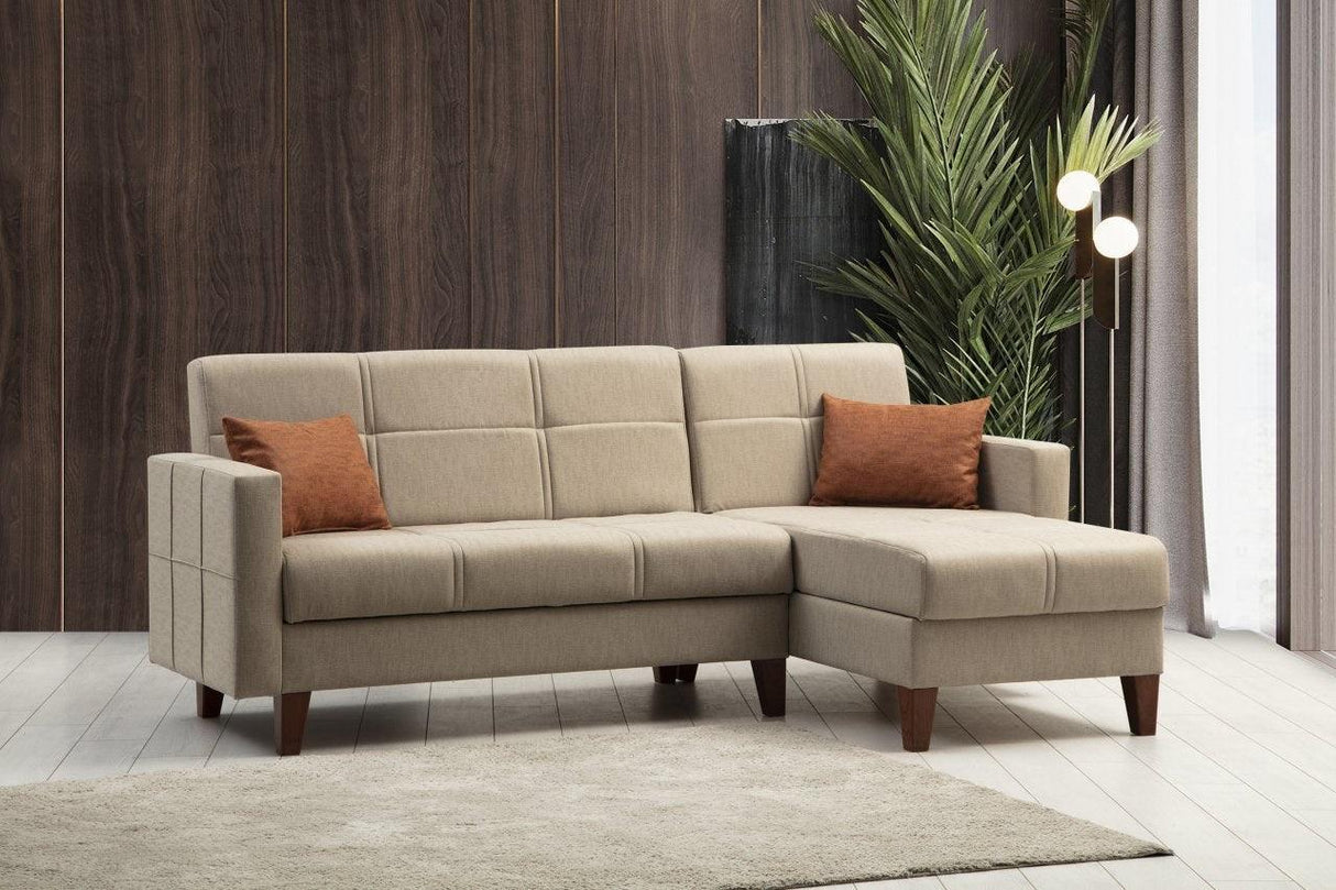 Canapea extensibilă Polya, Colț, Diverse culori, 216x130x86 cm - Bej | SKU: 730MST1306 | Canapea extensibilă Polya, Colț, 216x130x86 cm, varianta Bej, produs pentru amenajarea locuinței, disponibil online în România la CasaMob