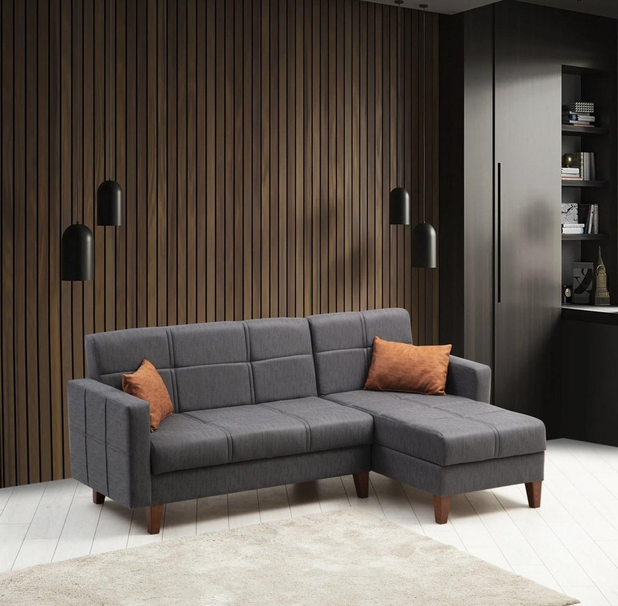 Canapea extensibilă Polya, Colț, Diverse culori, 216x130x86 cm - Gri închis | SKU: 730MST1308 | Canapea extensibilă Polya, Colț, 216x130x86 cm, varianta Gri închis, produs pentru amenajarea locuinței, disponibil online în România la CasaMob