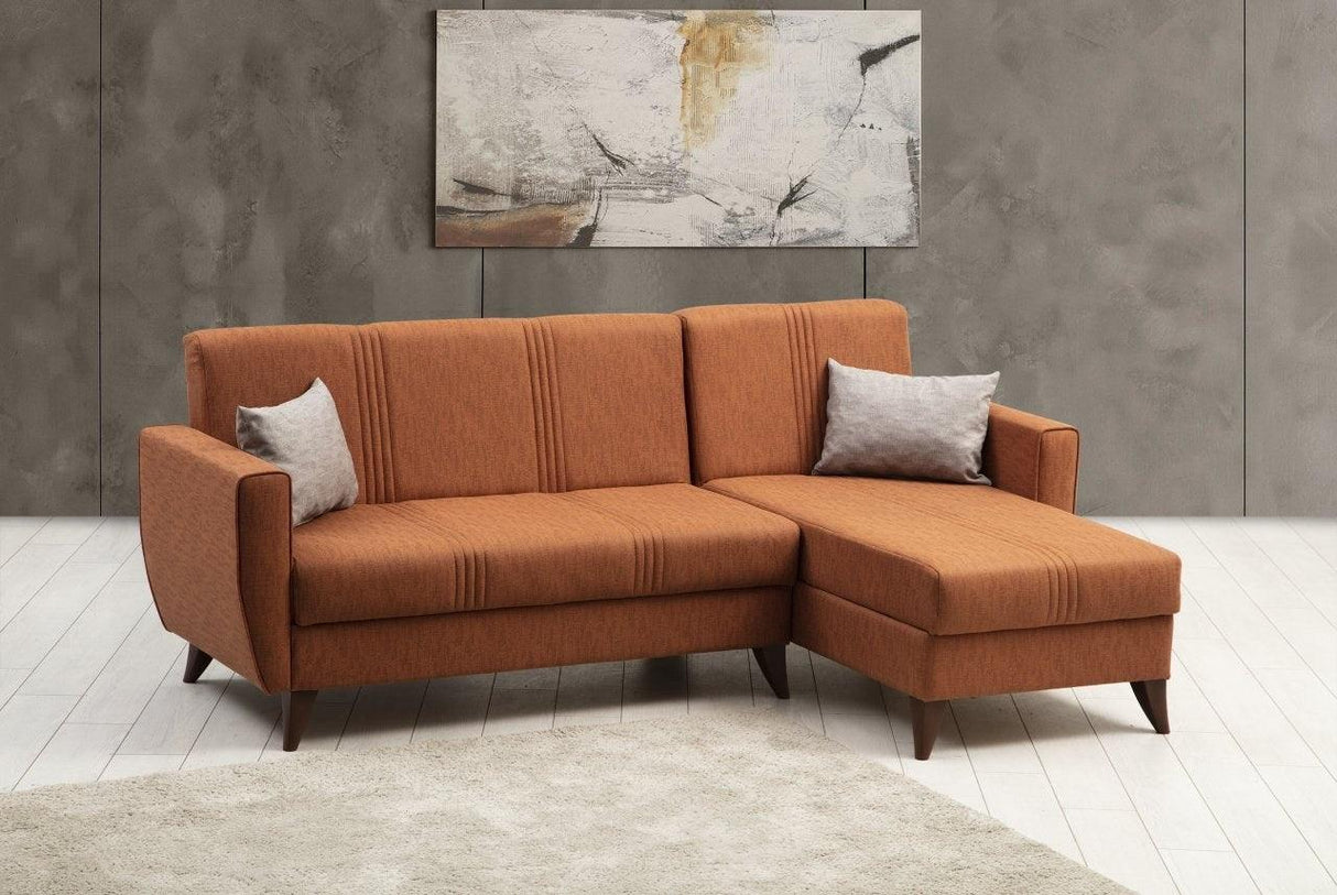 Canapea extensibilă Zaden, Colț, Diverse culori, 218x130x86 cm - Roșu cărămiziu | SKU: 730MST1311 | Canapea extensibilă Zaden, Colț, 218x130x86 cm, varianta Roșu cărămiziu, produs pentru amenajarea locuinței, disponibil online în România la CasaMob