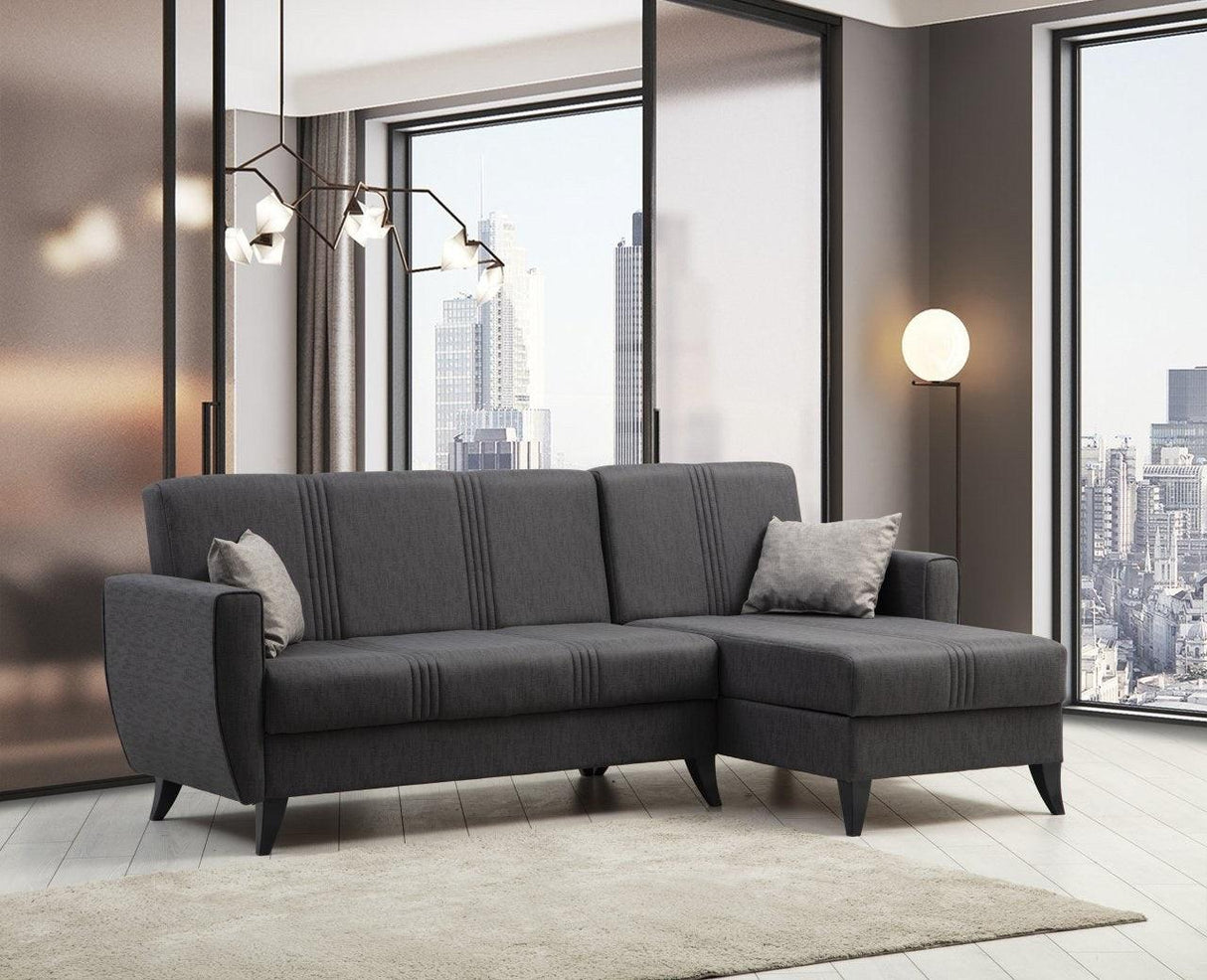 Canapea extensibilă Zaden, Colț, Diverse culori, 218x130x86 cm - Gri închis | SKU: 730MST1312 | Canapea extensibilă Zaden, Colț, 218x130x86 cm, varianta Gri închis, produs pentru amenajarea locuinței, disponibil online în România la CasaMob