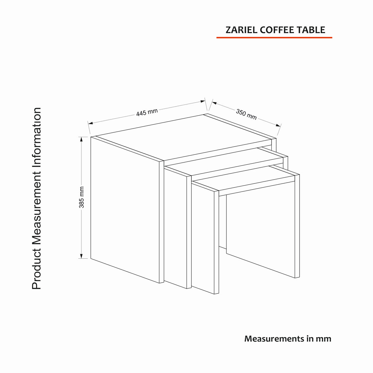 Set 3 măsuțe de cafea Zariel, Alb, 33x35x33 cm