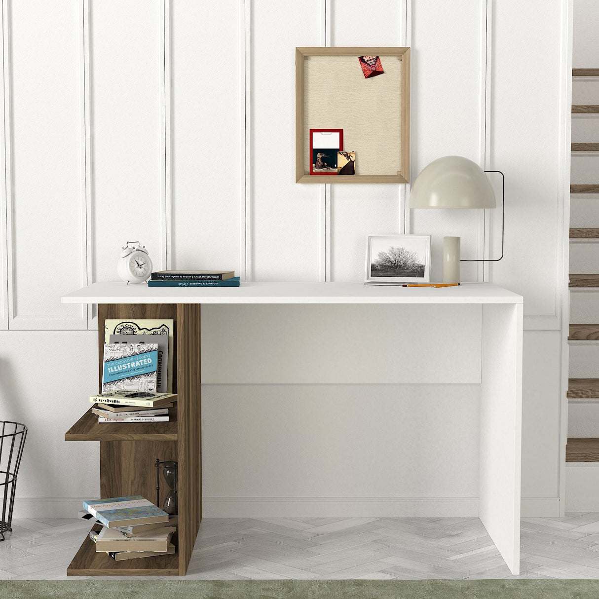 Birou Elegance, Alb - Nuc, 120x60x75 cm