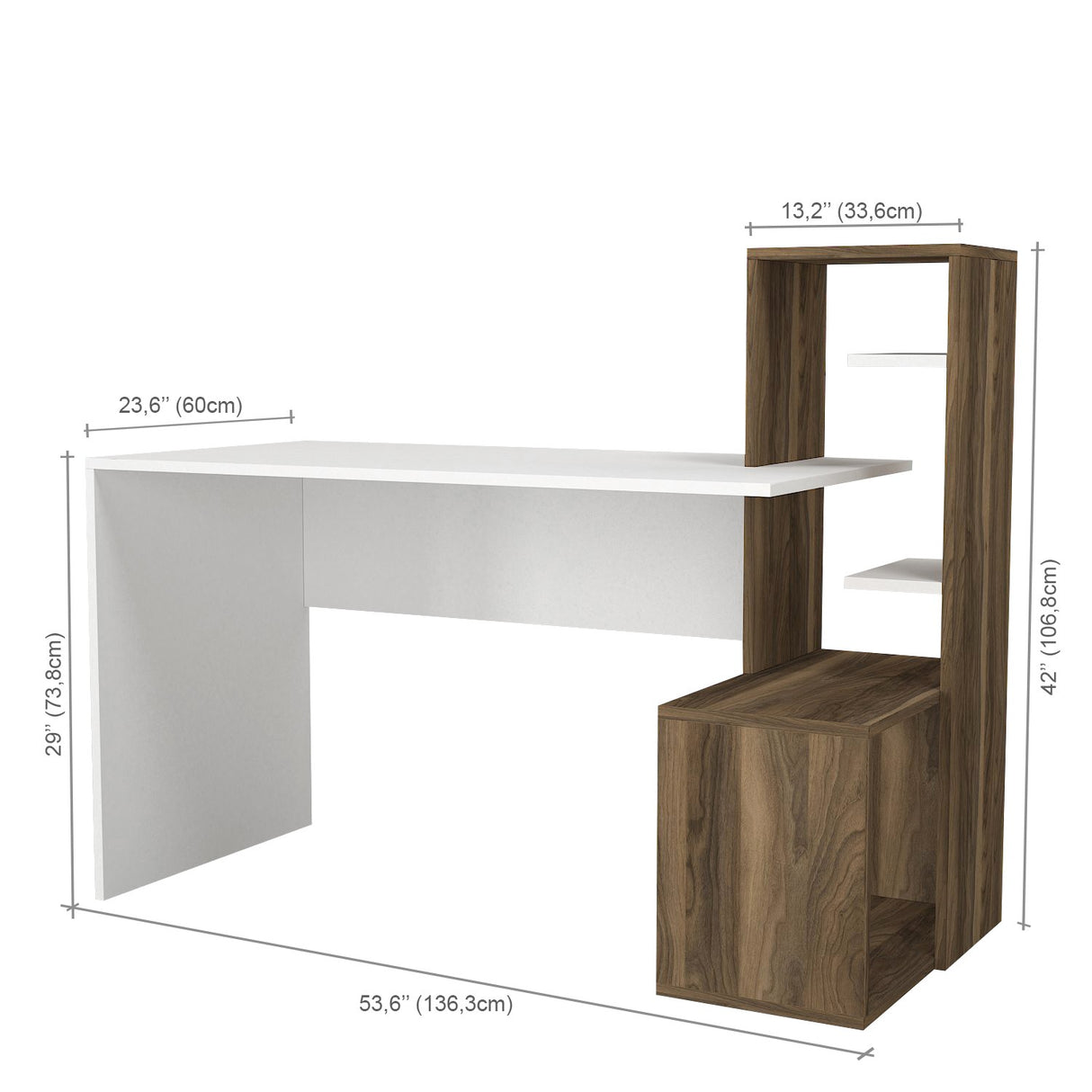 Birou Side, Alb - Nuc, 120x60x74 cm