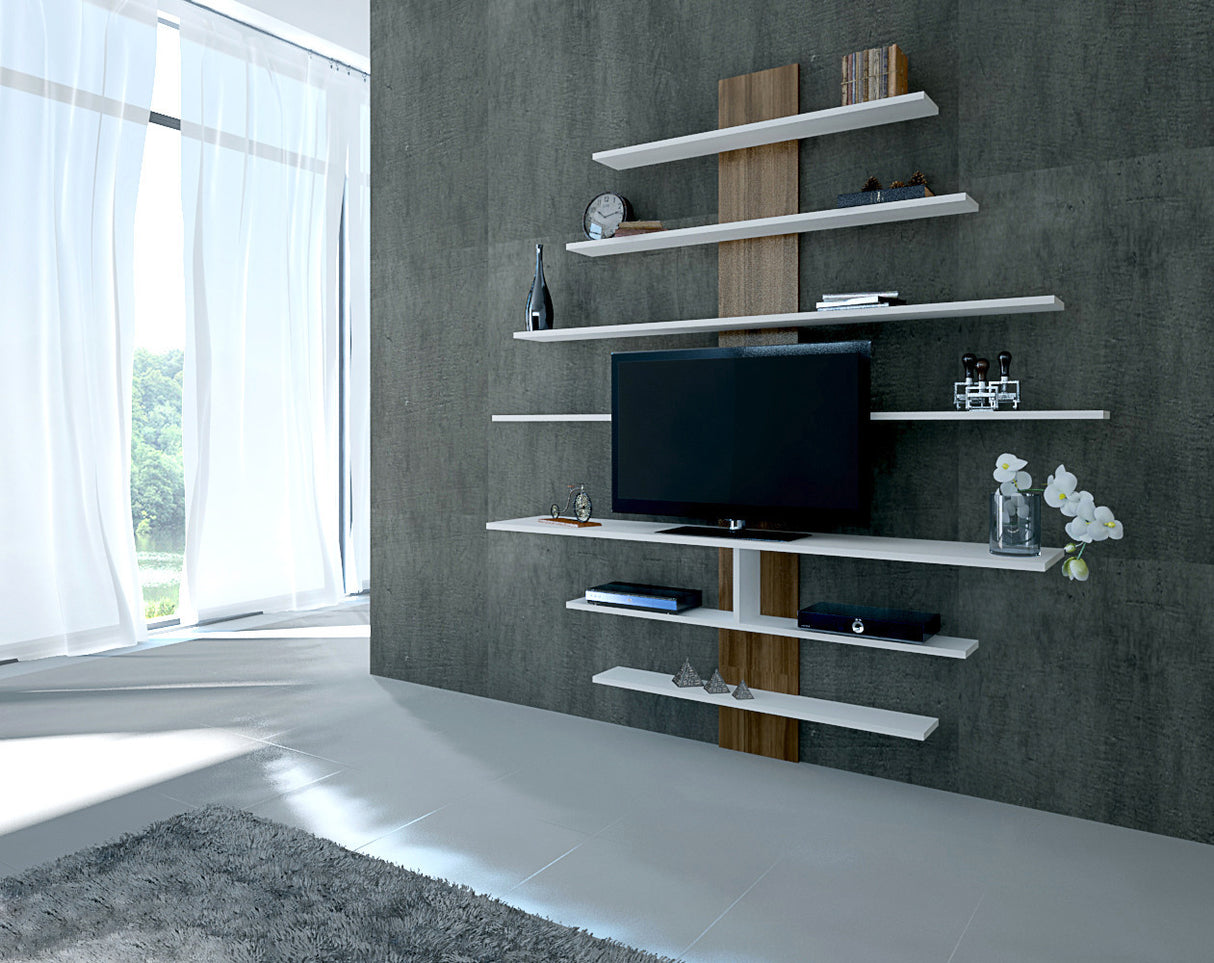 Comodă TV Zebra, Alb - Nuc, 160x30x160 cm
