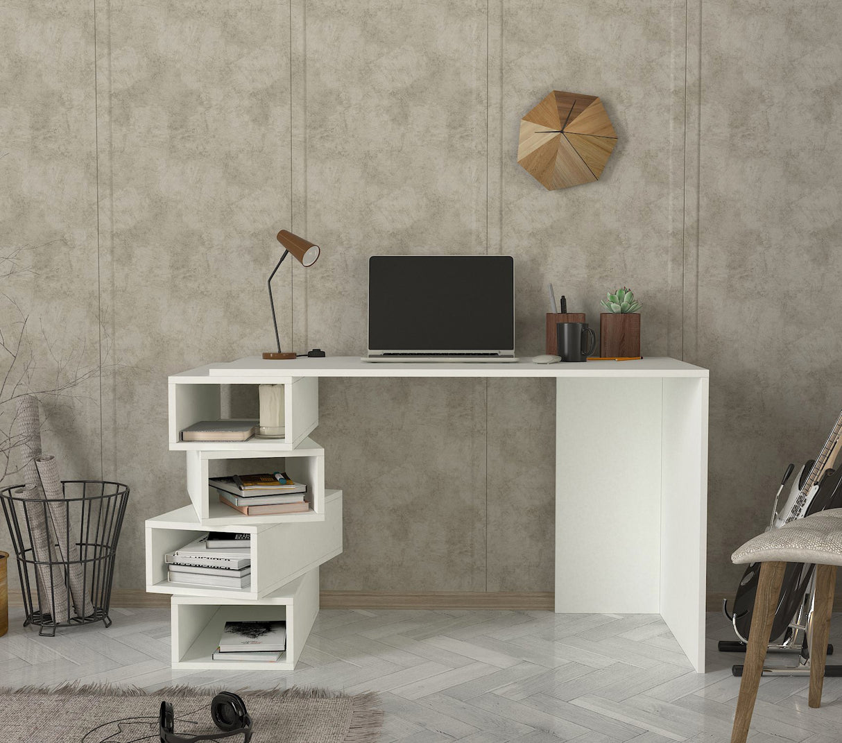 Birou Jenga, Alb, 130x60x75 cm
