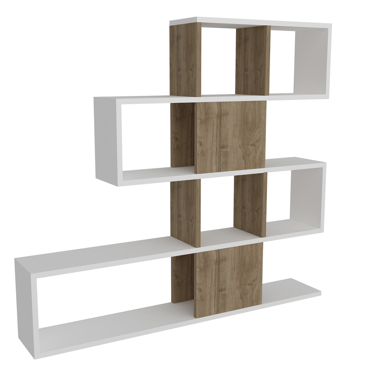 Bibliotecă Karlin, Diverse culori, 120x20x109 cm - Alb - Nuc | SKU: 745DCD3608 | Bibliotecă Karlin, 120x20x109 cm, varianta Alb - Nuc, produs pentru amenajarea locuinței, disponibil online în România la CasaMob