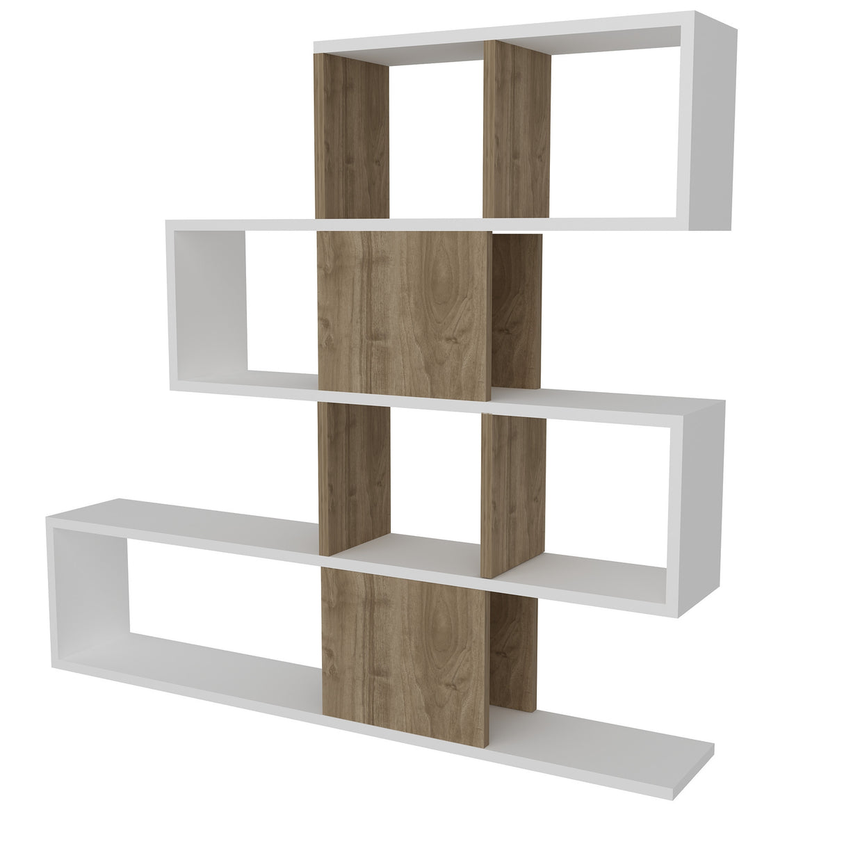 Bibliotecă Karlin, Diverse culori, 120x20x109 cm - Alb - Nuc | SKU: 745DCD3608 | Bibliotecă Karlin, 120x20x109 cm, varianta Alb - Nuc, produs pentru amenajarea locuinței, disponibil online în România la CasaMob