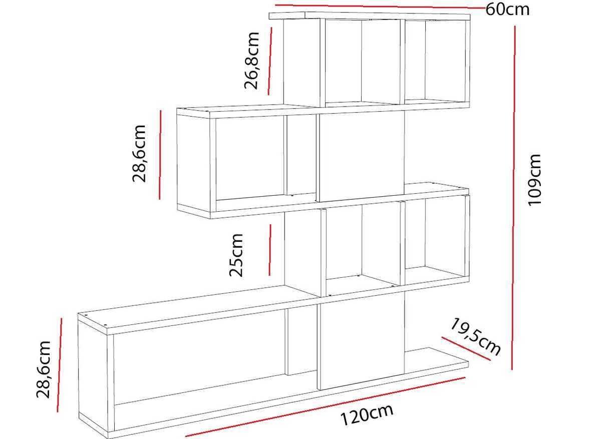 Bibliotecă Karlin, Diverse culori, 120x20x109 cm - Alb - Nuc | SKU: 745DCD3608 | Bibliotecă Karlin, 120x20x109 cm, varianta Alb - Nuc, produs pentru amenajarea locuinței, disponibil online în România la CasaMob