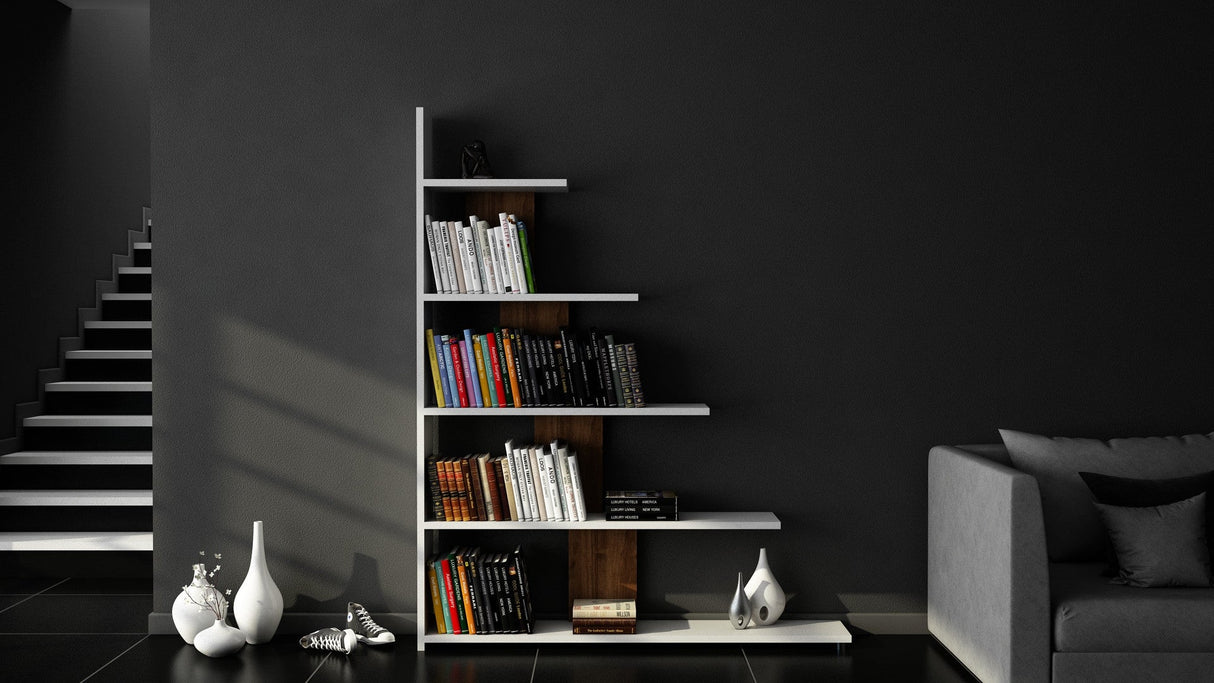 Bibliotecă Reward, Diverse culori, 122x20x120 cm - Alb - Nuc | SKU: 745DCD3615 | Bibliotecă Reward, 122x20x120 cm, varianta Alb - Nuc, produs pentru amenajarea locuinței, disponibil online în România la CasaMob