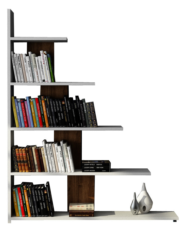Bibliotecă Reward, Diverse culori, 122x20x120 cm - Alb - Nuc | SKU: 745DCD3615 | Bibliotecă Reward, 122x20x120 cm, varianta Alb - Nuc, produs pentru amenajarea locuinței, disponibil online în România la CasaMob